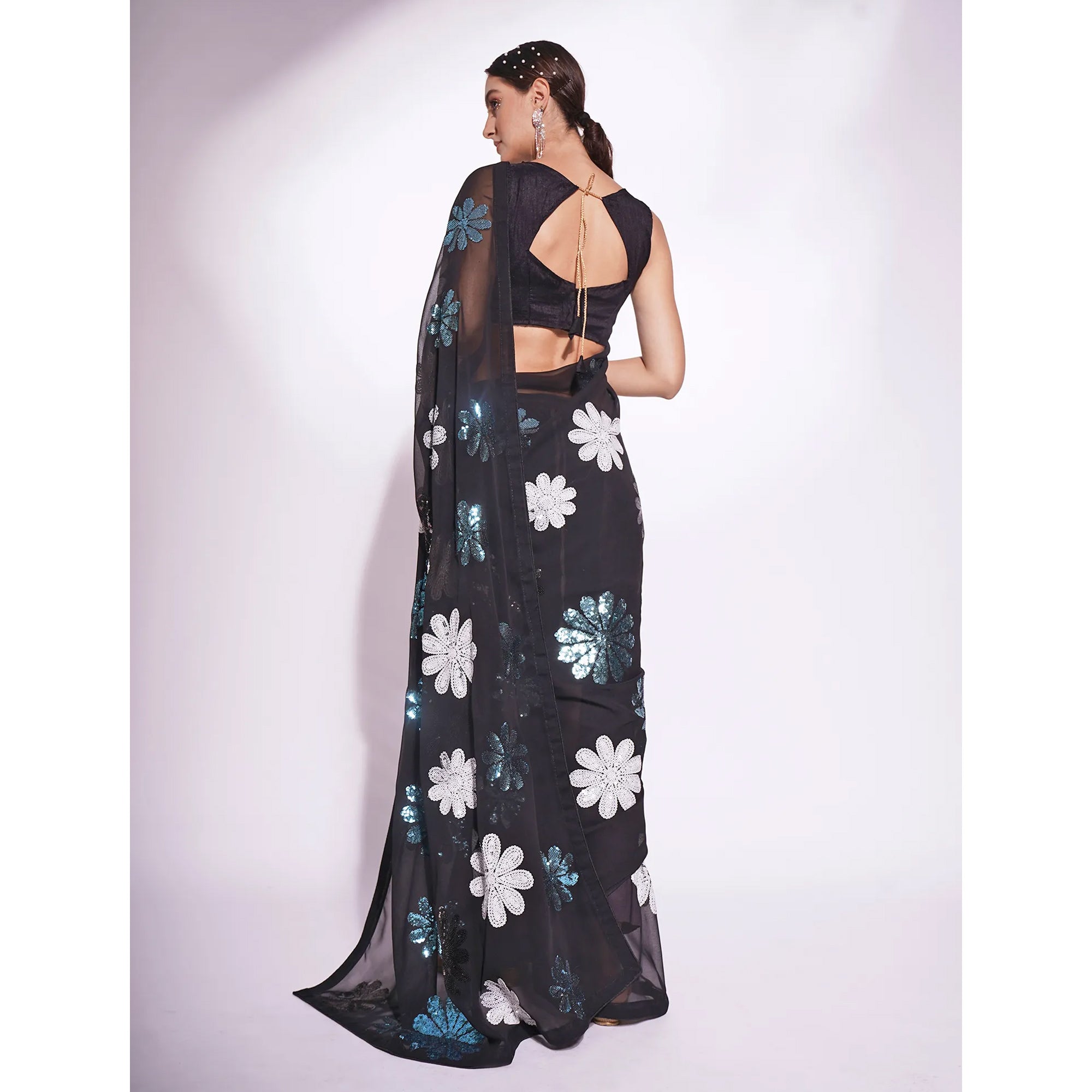 Black Sequins Embroidered Georgette Saree