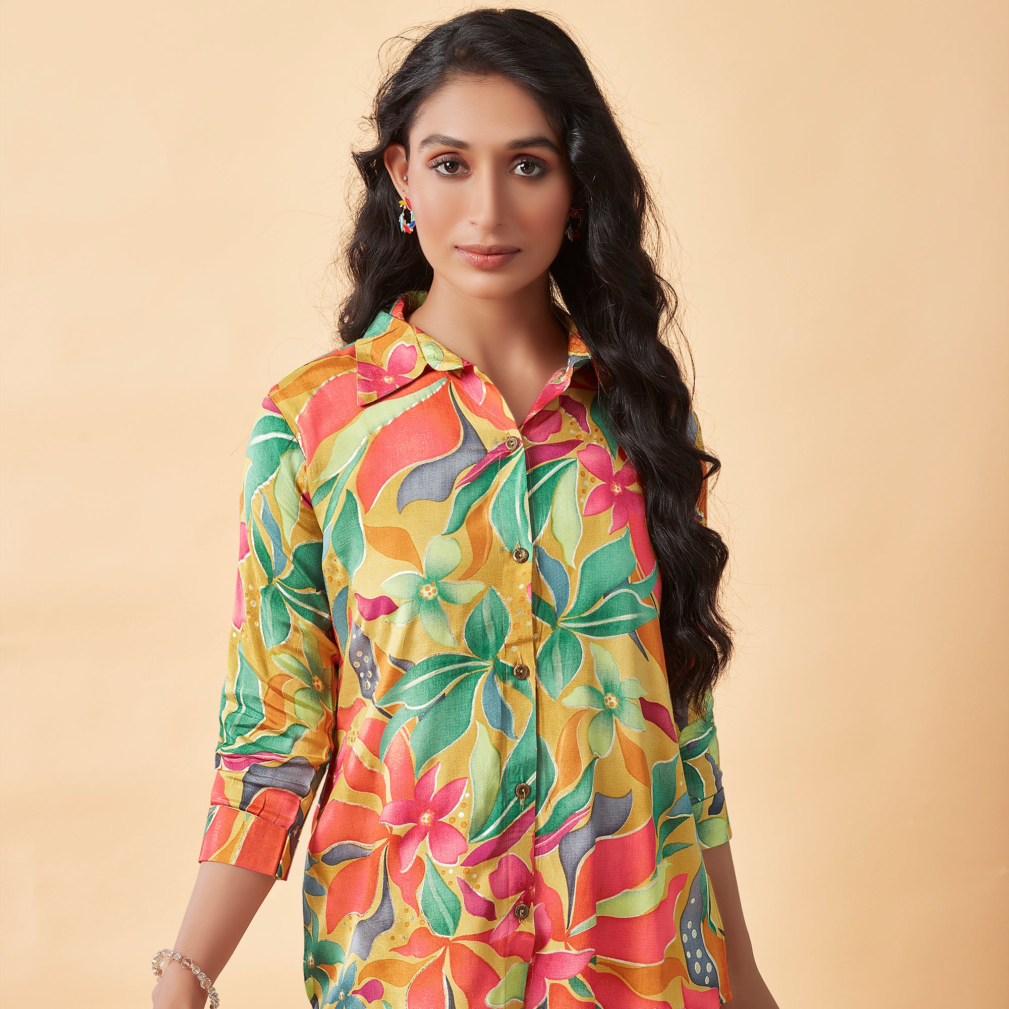 Multicolor Floral Foil Printed Muslin Top