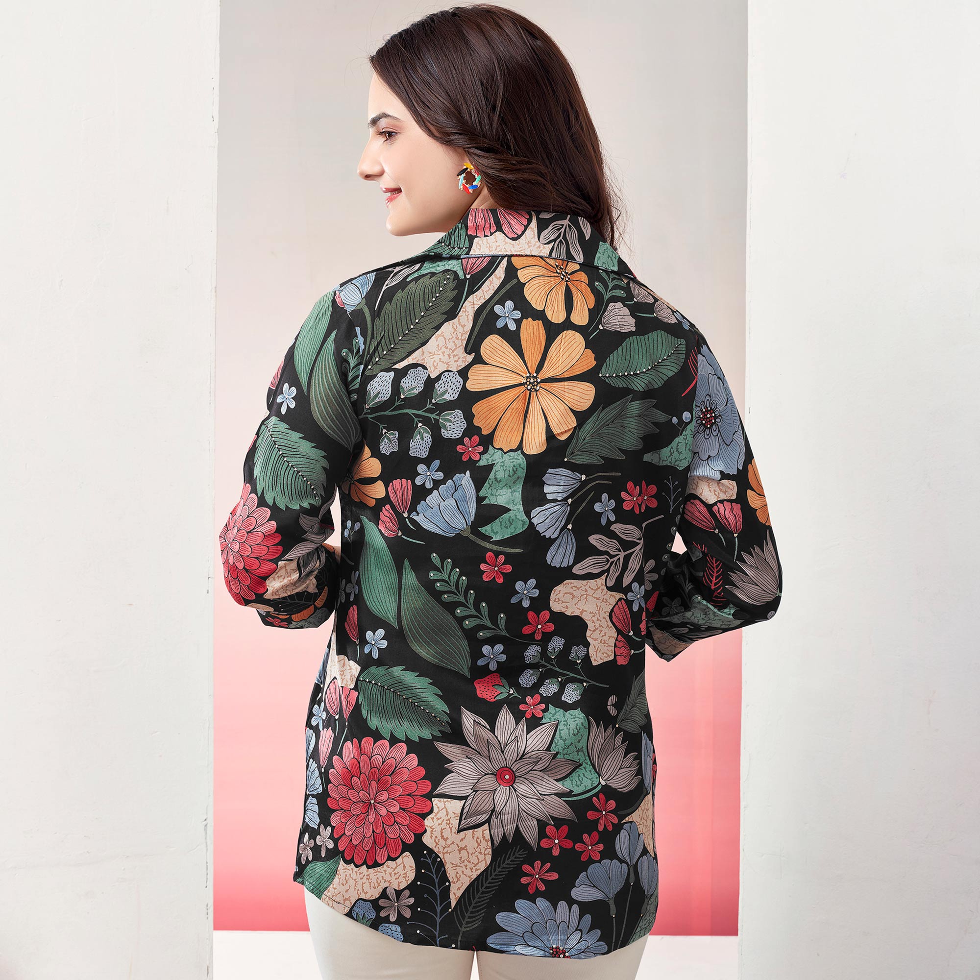 Black Floral Printed Muslin Top