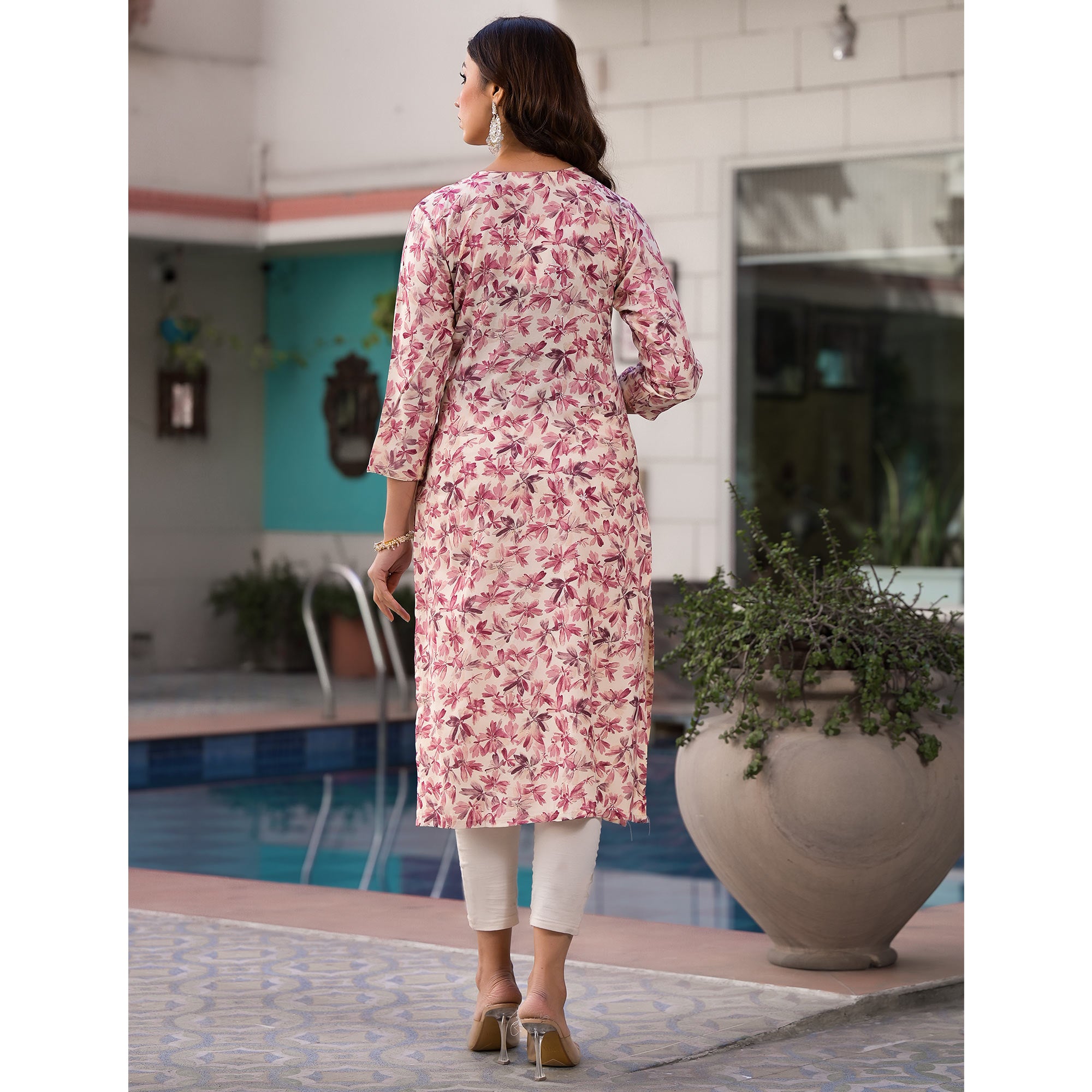 Pink Chikankari Embroidery Rayon Straight Kurti