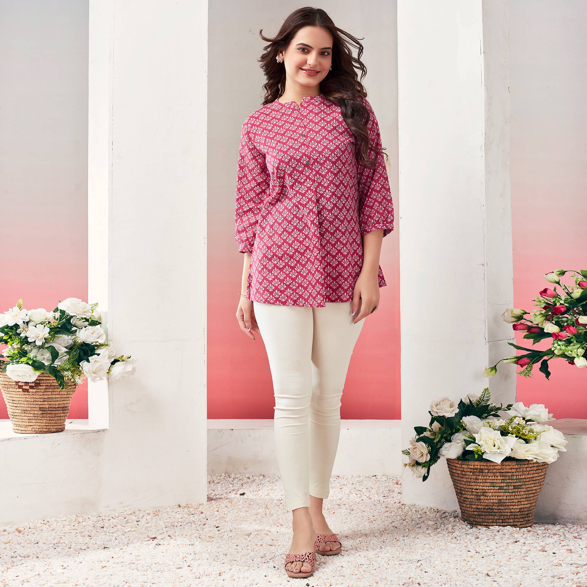 Red Printed Pure Cotton A-Line Top