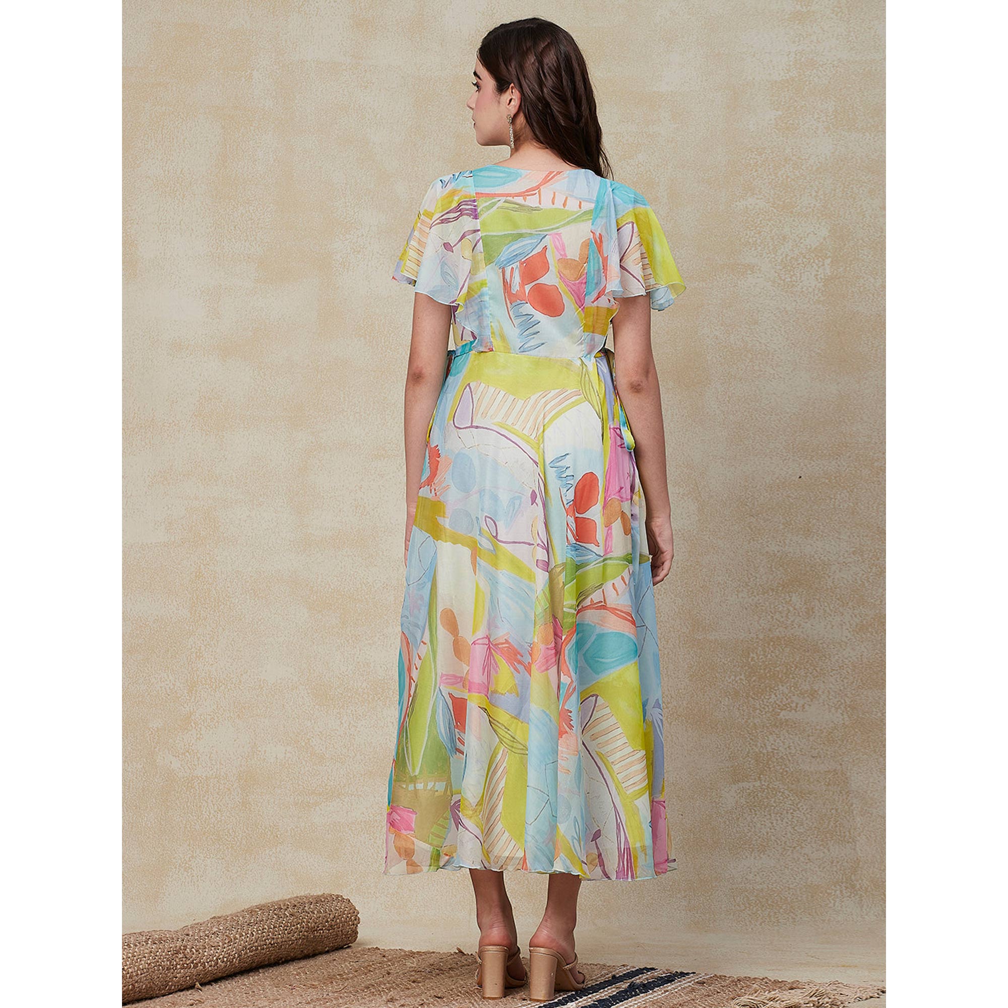 Sky Blue Printed A-Line Flared Maxi Dress