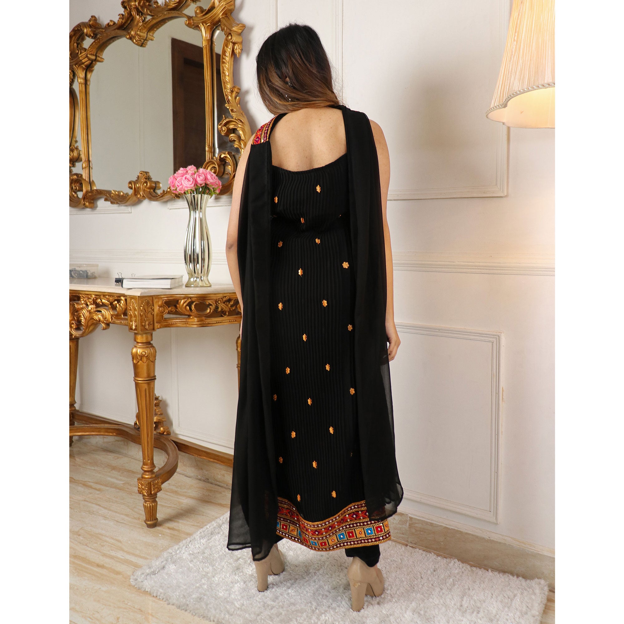 Black Sequins Embroidered Georgette Suit