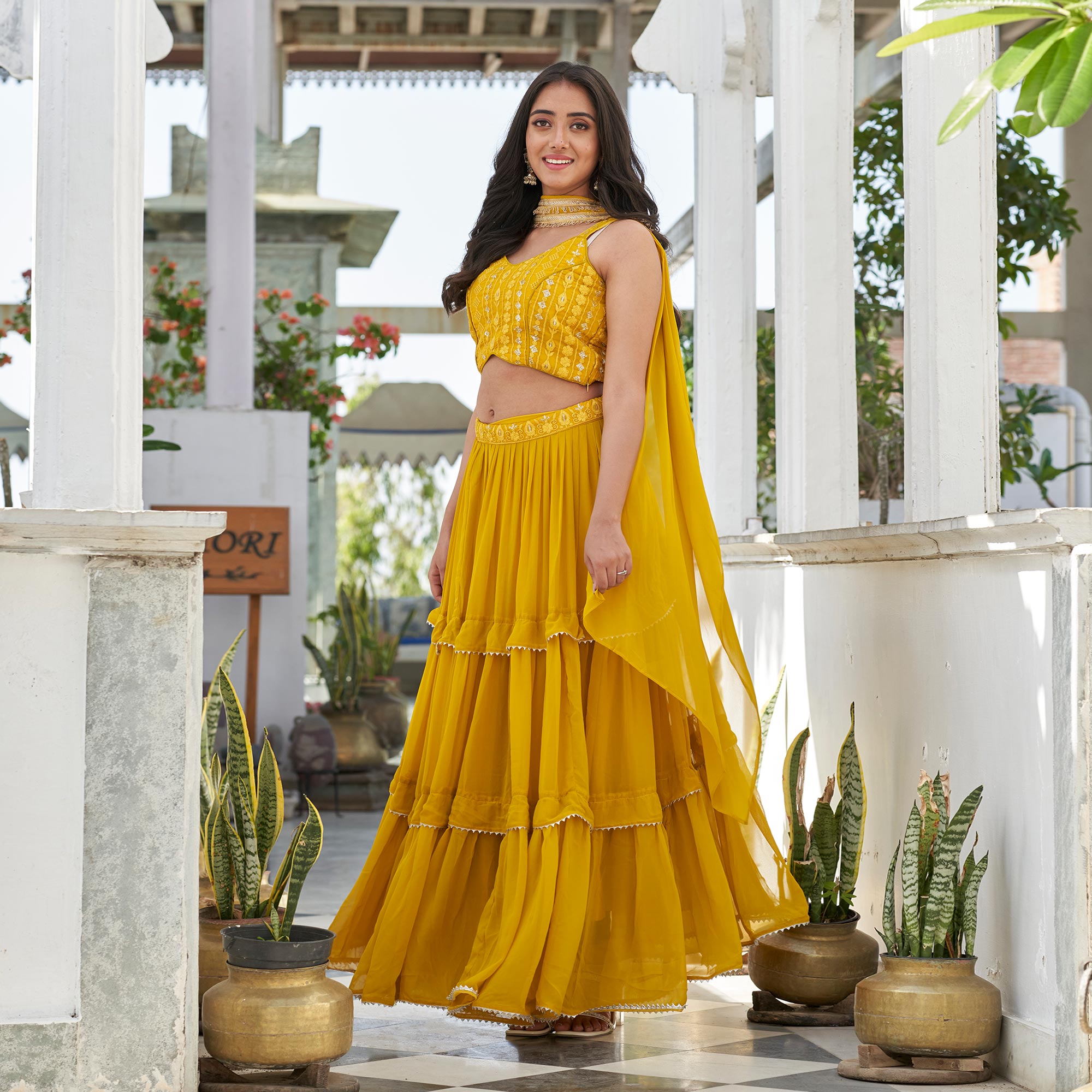 Yellow Embroidered Georgette Lehenga Choli