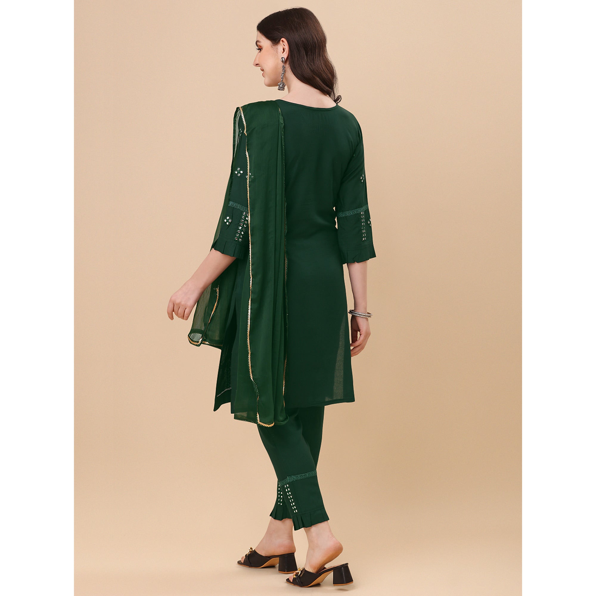 Green Embroidered Rayon Salwar Suit