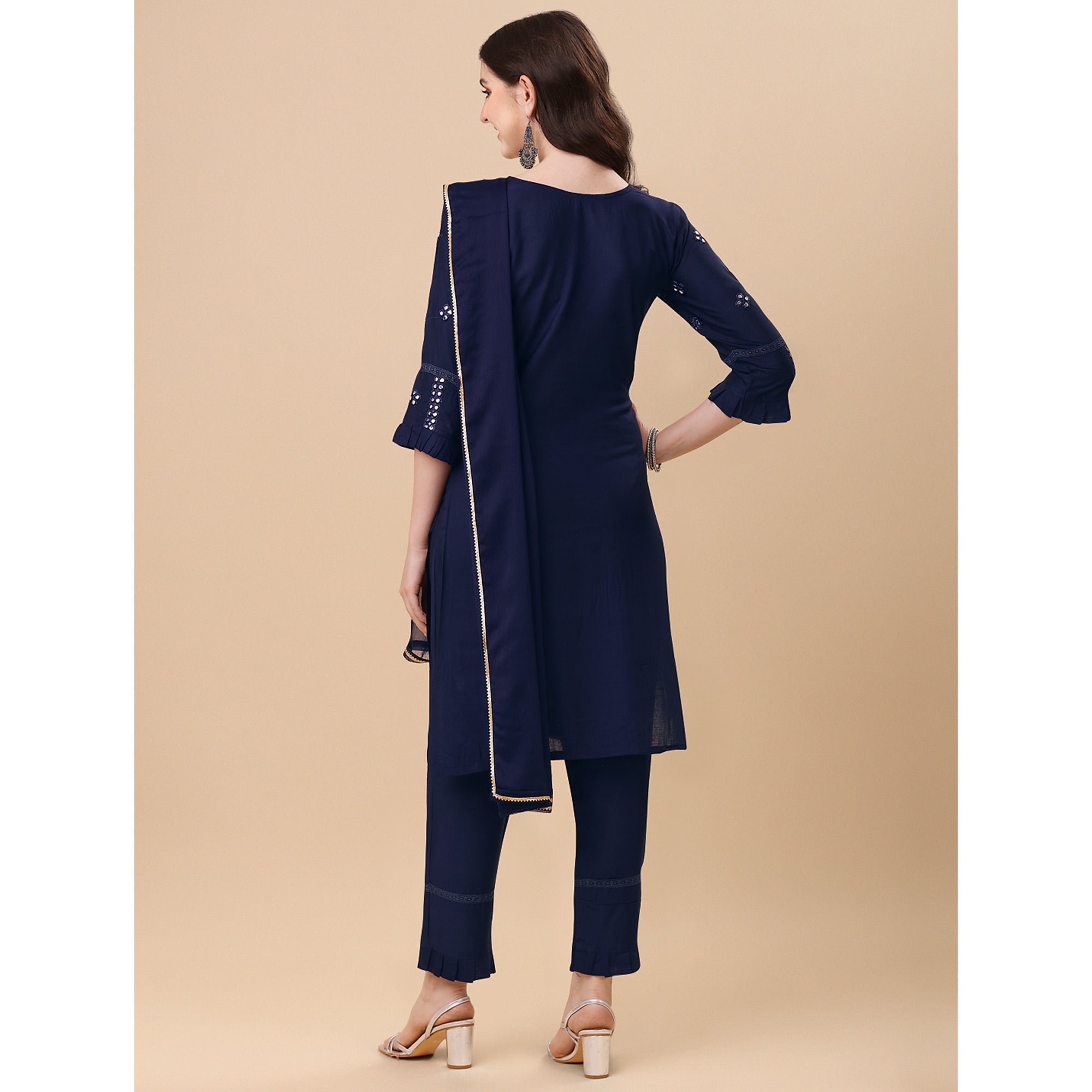 Navy Blue Embroidered Rayon Salwar Suit