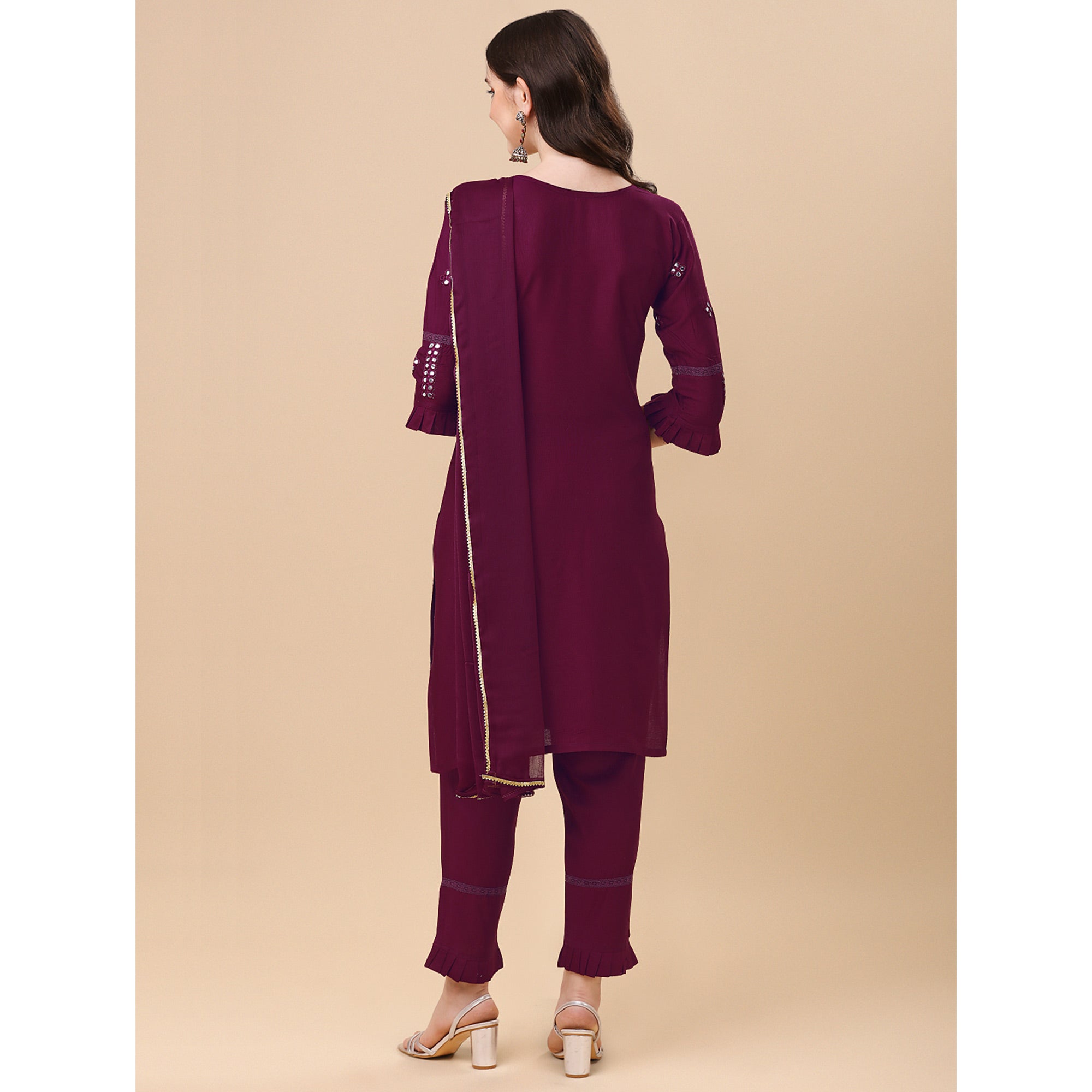 Wine Embroidered Rayon Salwar Suit