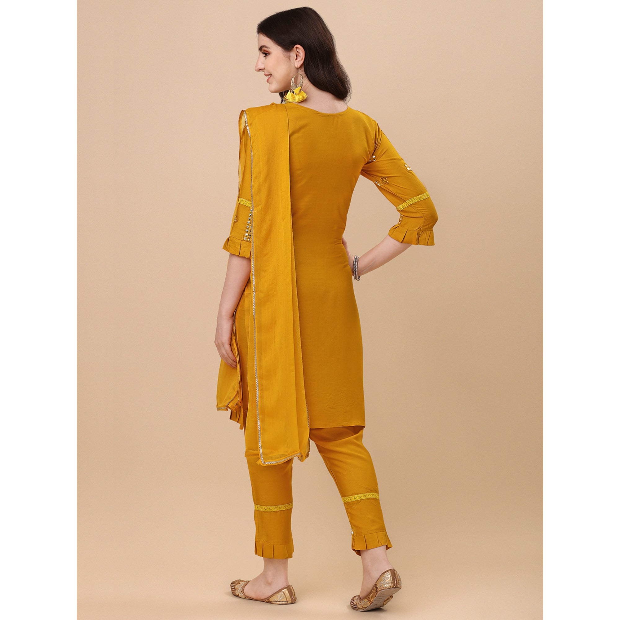 Yellow Embroidered Rayon Salwar Suit