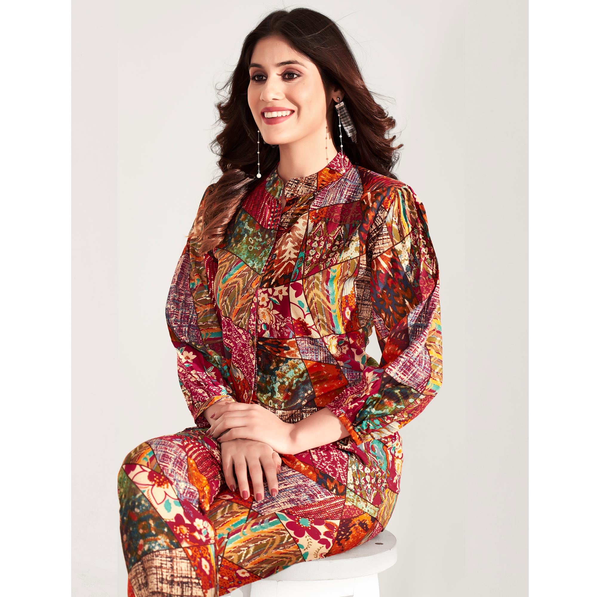 Multicolor Foil Printed Rayon Co Ord Set