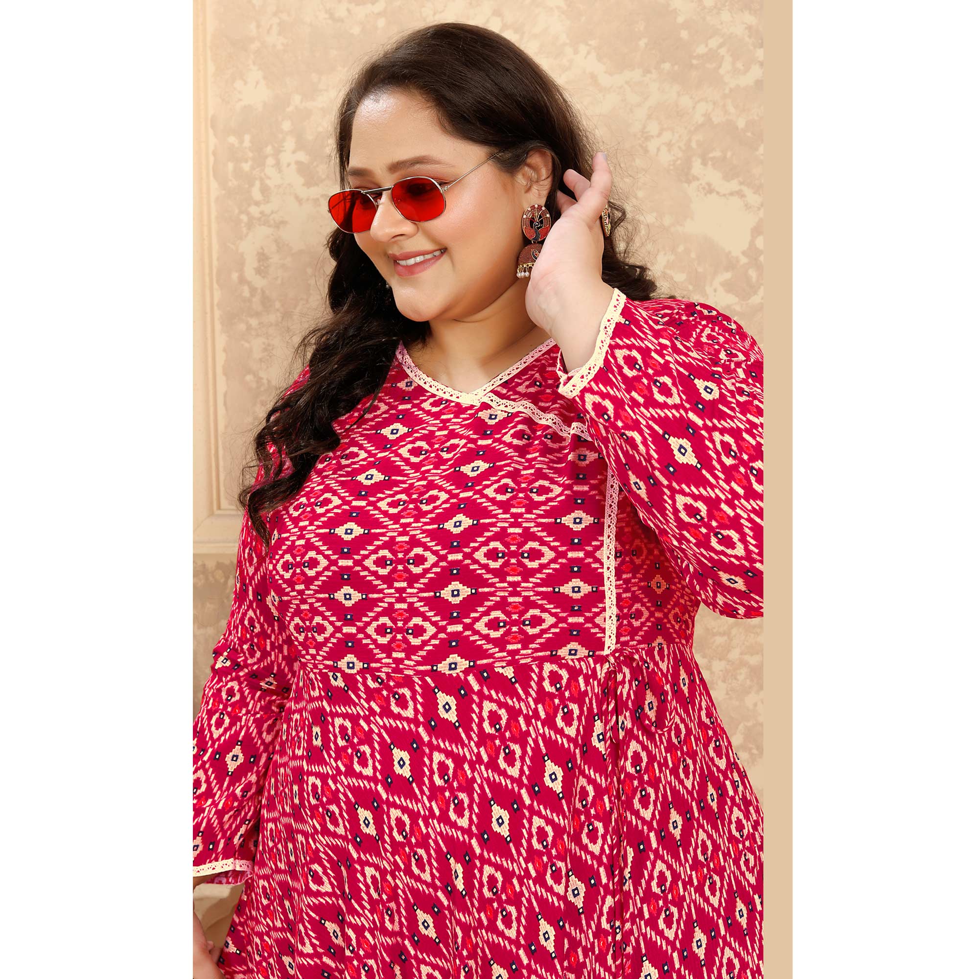 Pink Printed Rayon Long Kurti