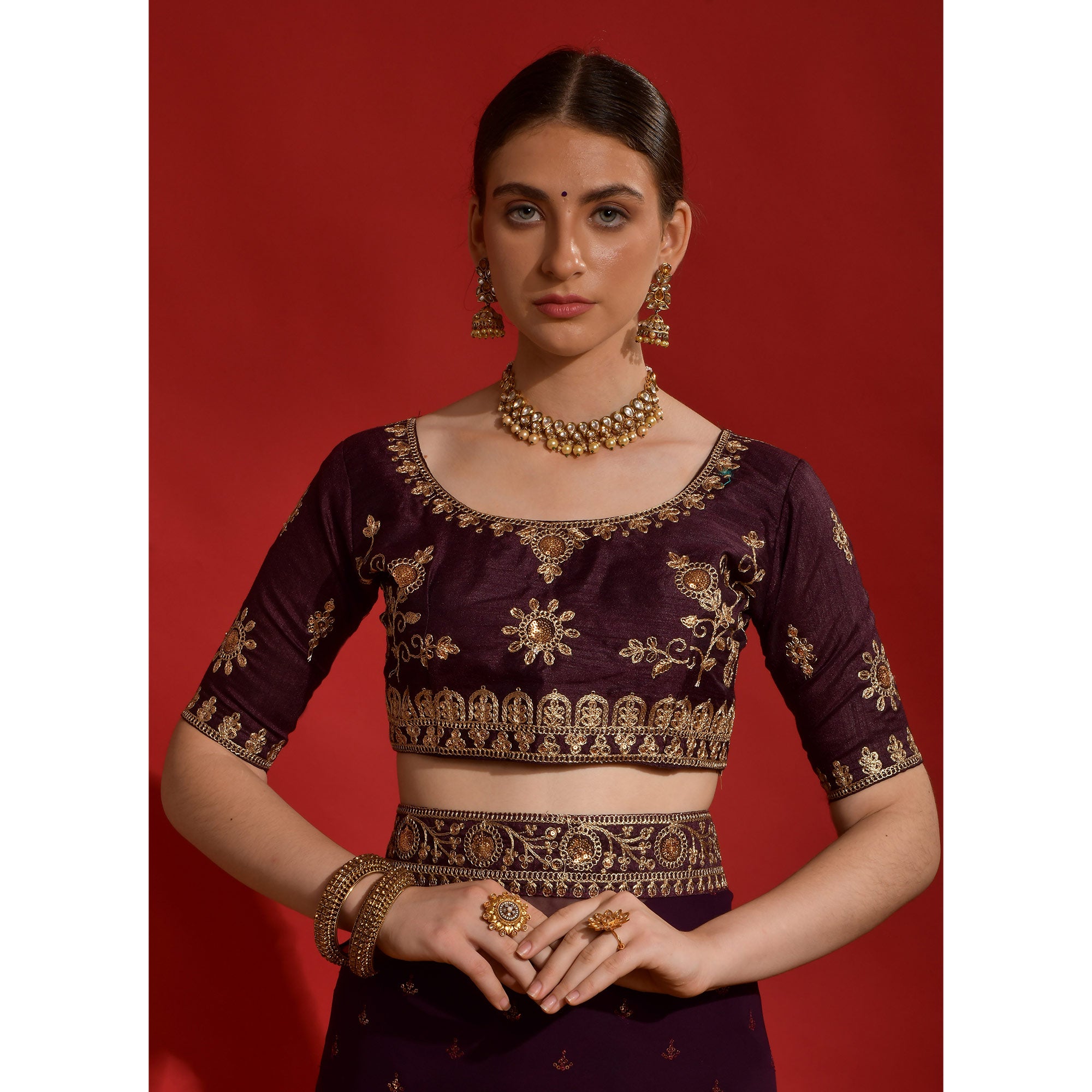 Wine Sequins Embroidered Georgette Saree