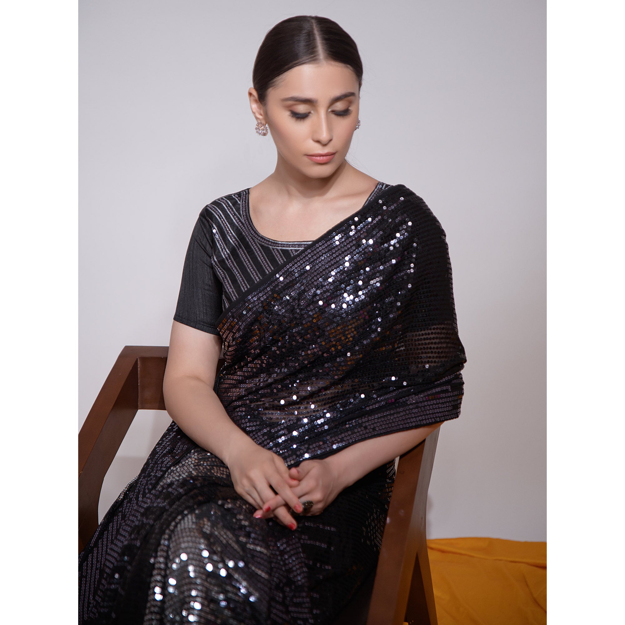 Black Sequins Embroidered Georgette Saree