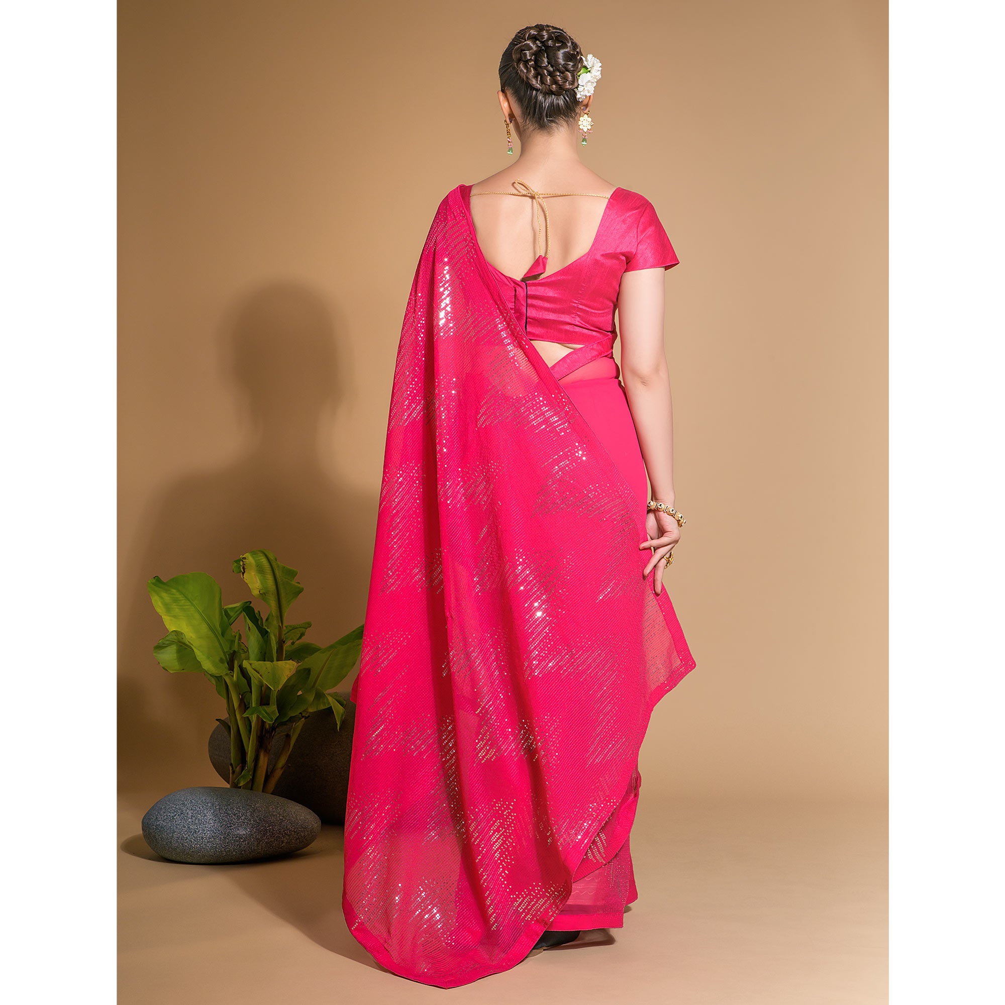 Pink Sequins Embroidered Georgette Saree