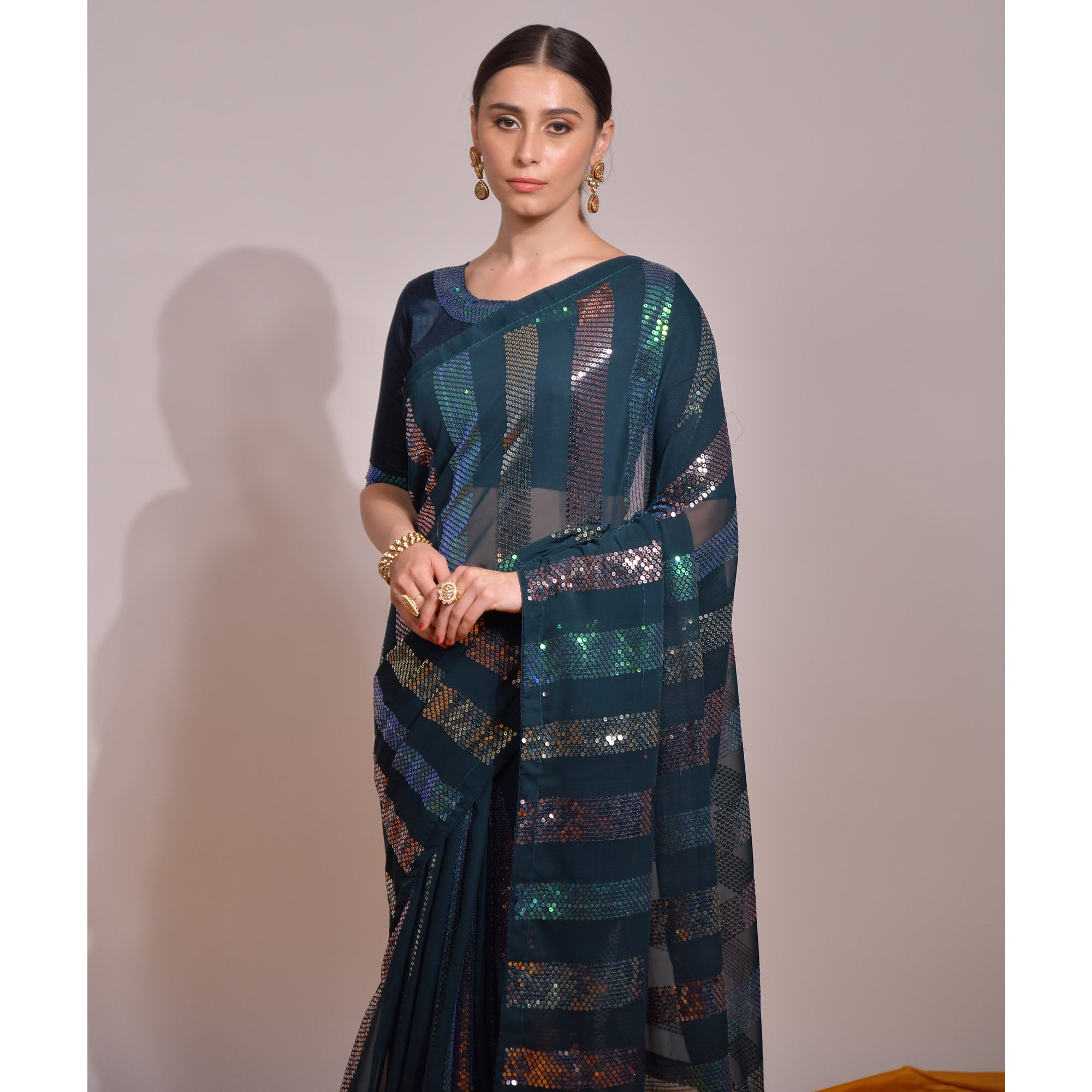 Blue Sequins Embroidered Georgette Saree