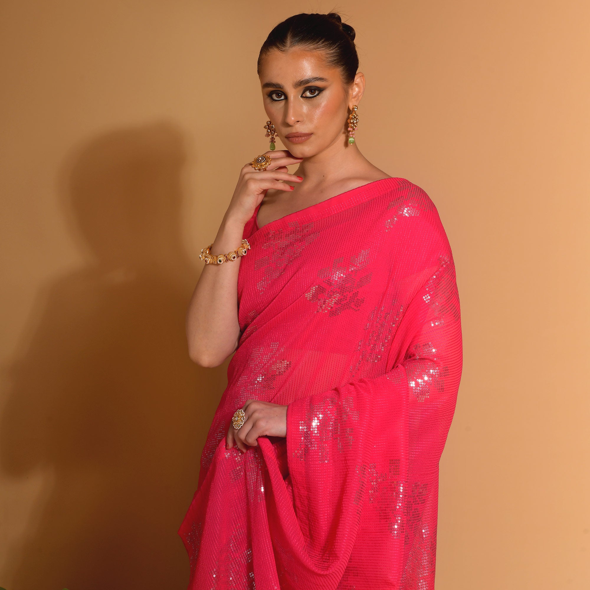 Pink Sequins Embroidered Georgette Saree