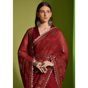 Red Sequins Embroidered Georgette Saree