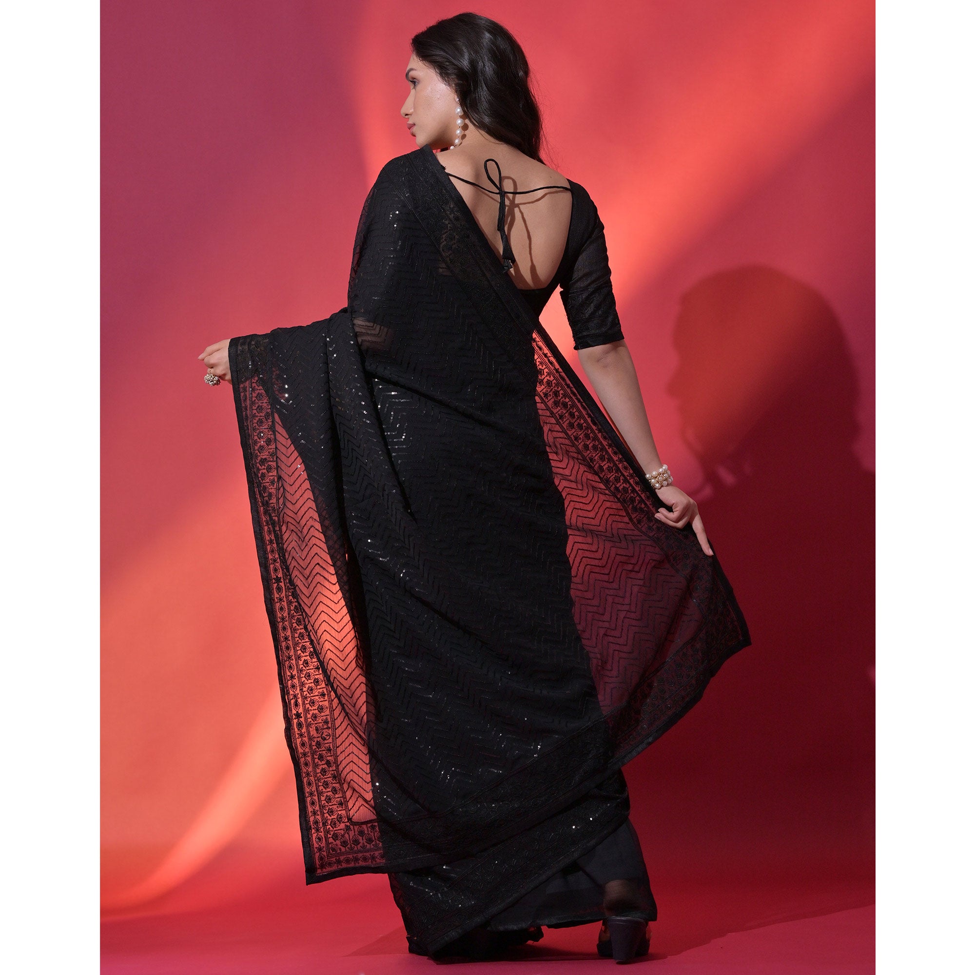 Black Sequins Embroidered Georgette Saree