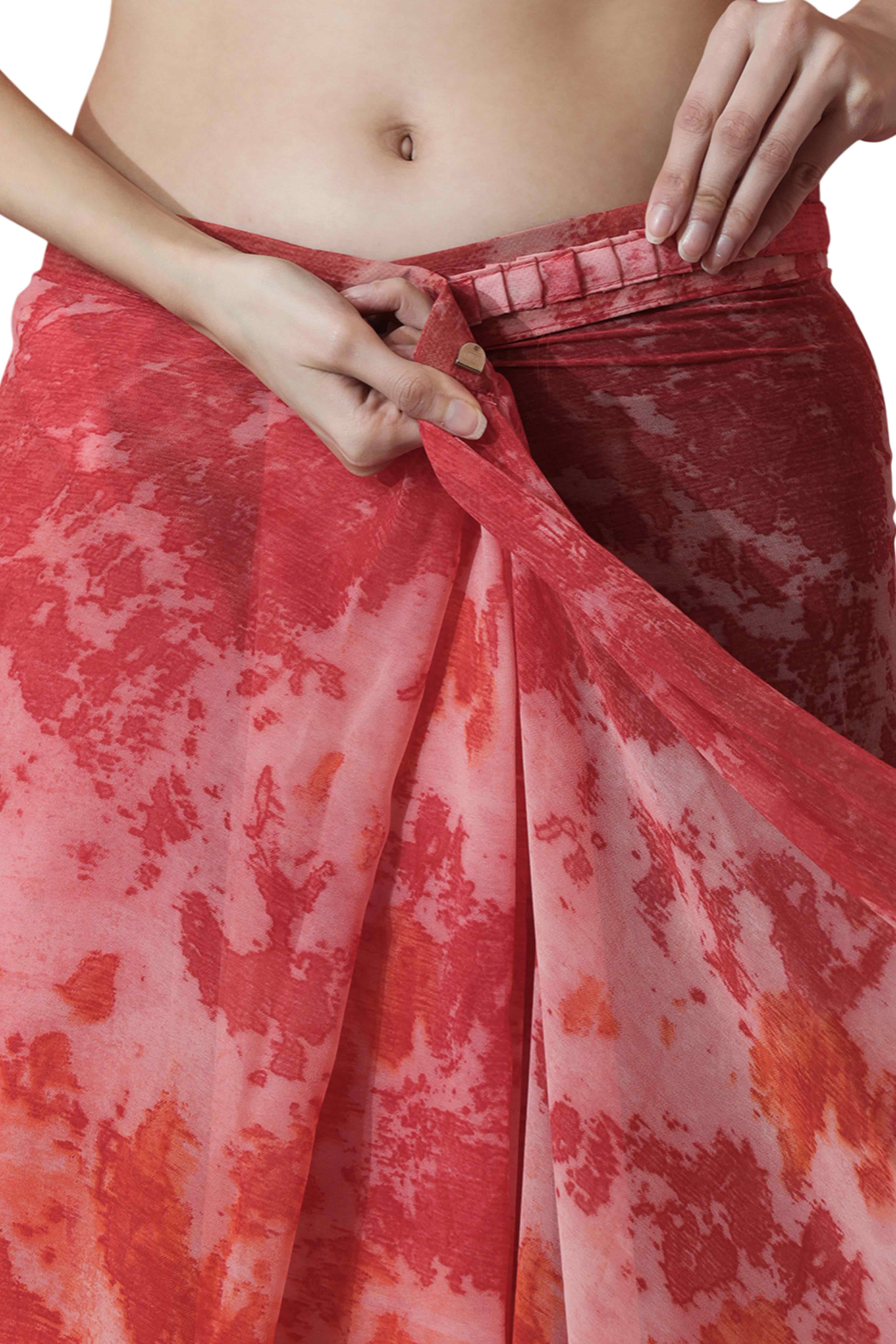 Gajari Pink Tie & Dye Printed With Marbel Chiffon Ready To Wear Saree