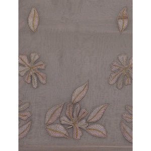 Sophisticated Beige Organza Silk Saree Beautified With Intricate Floral Embroidery & Sequins Work