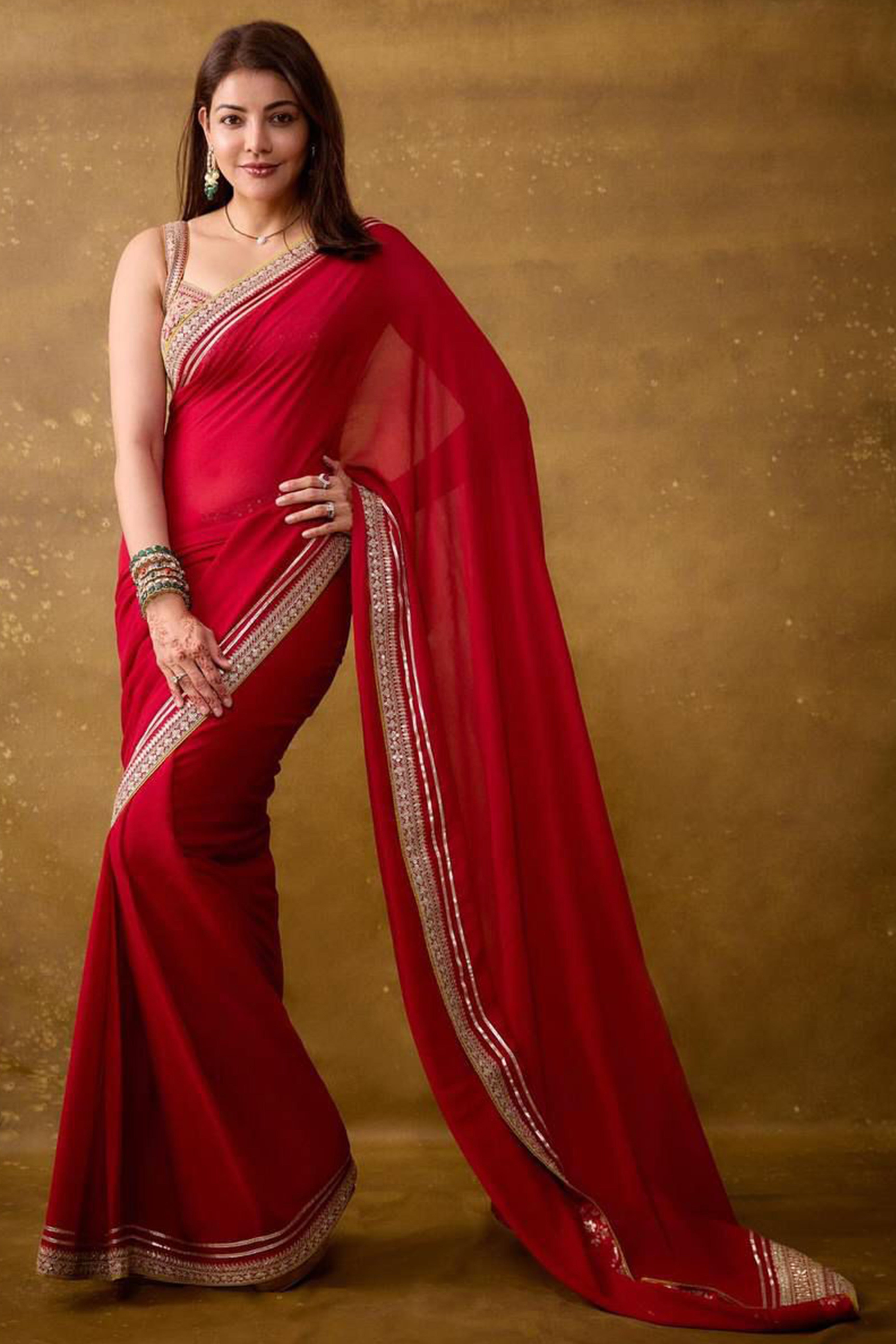 Red Festive Silk Blend Saree Highlighted with Silver Thread Work and Shimmering Sequins