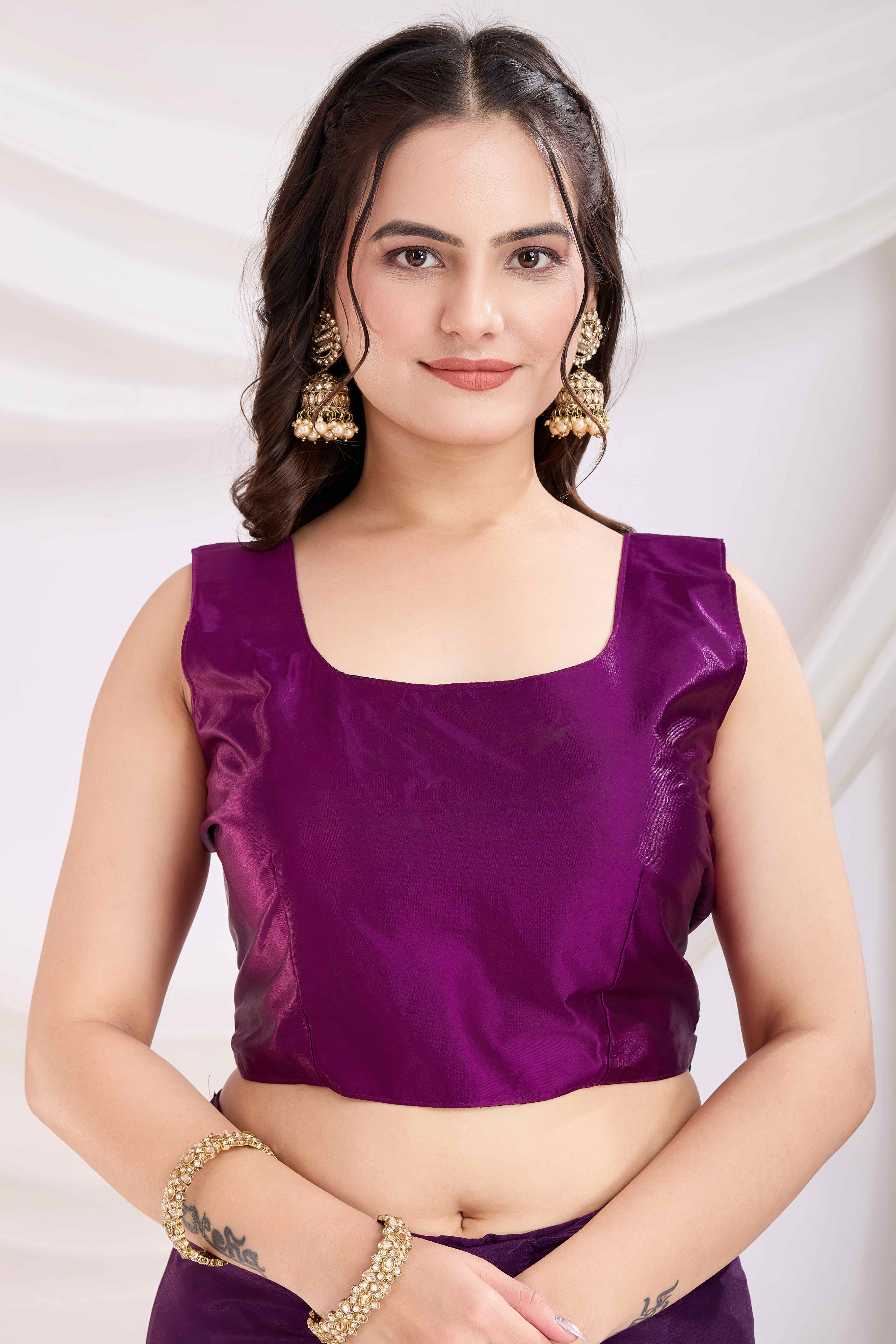 Purple Floral Swarovski Work Rangoli Art Silk Ready To Wear Saree