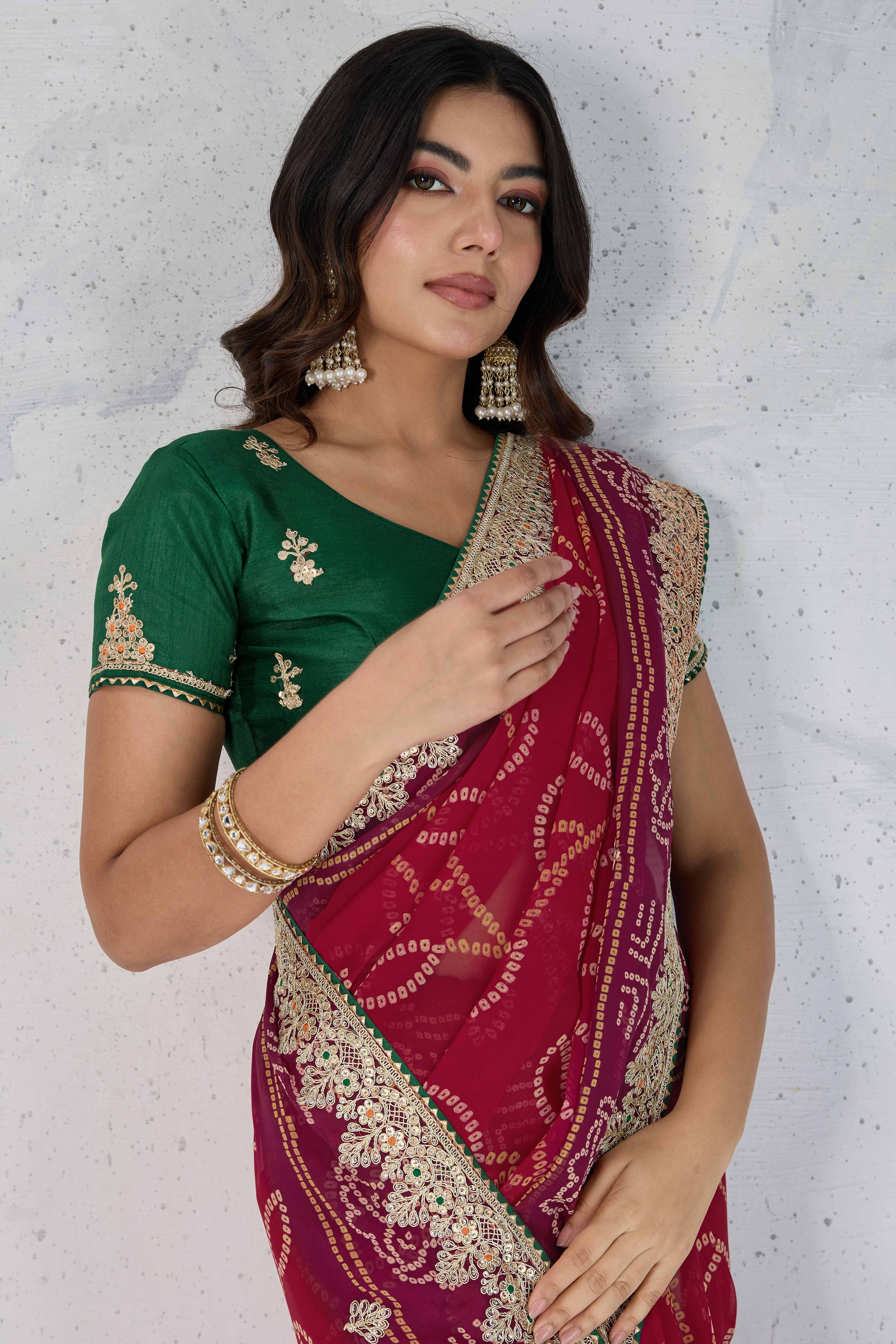 Traditional Bandhani Pink Georgette Saree with Fine Embroidery