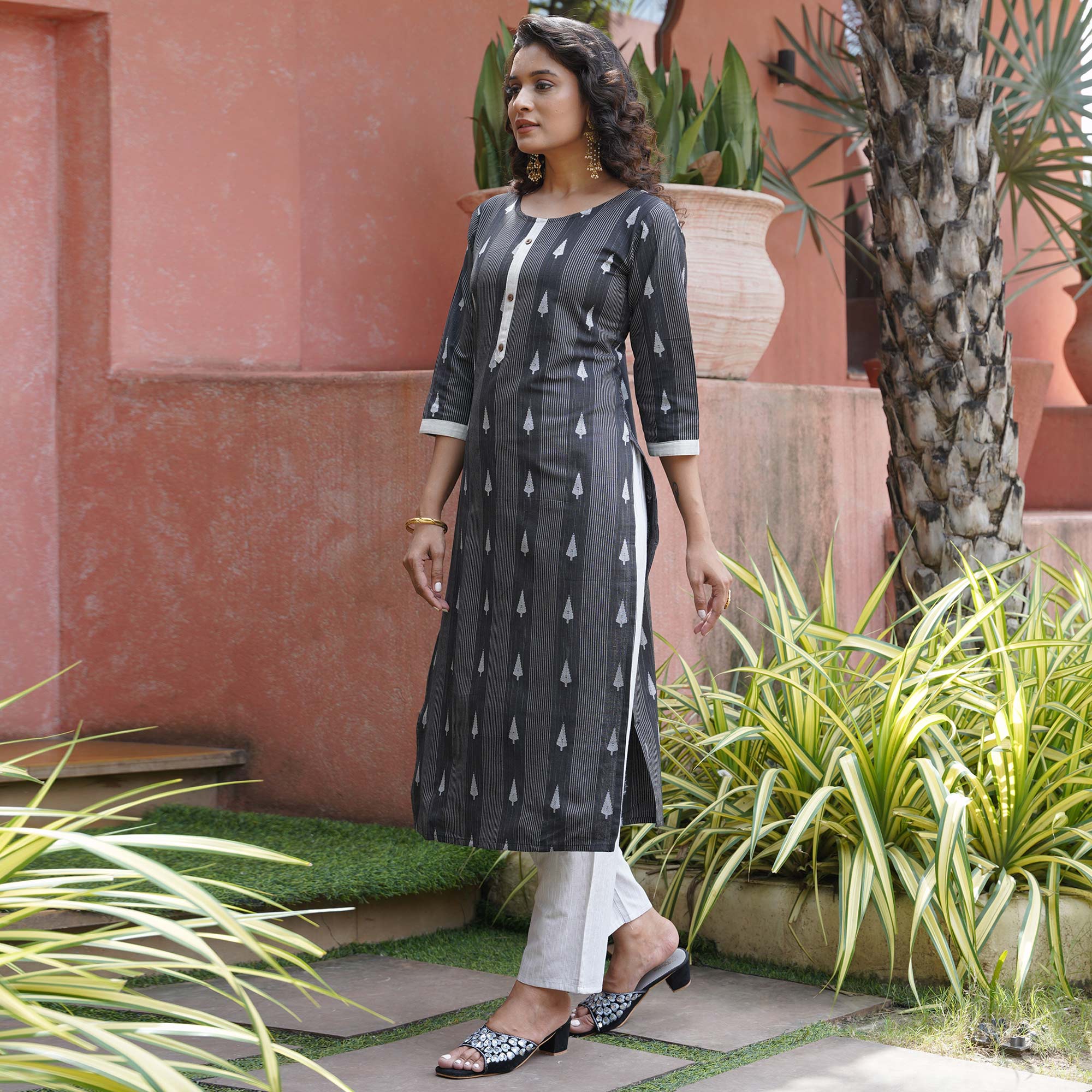 Black Woven Cotton Blend Salwar Suit