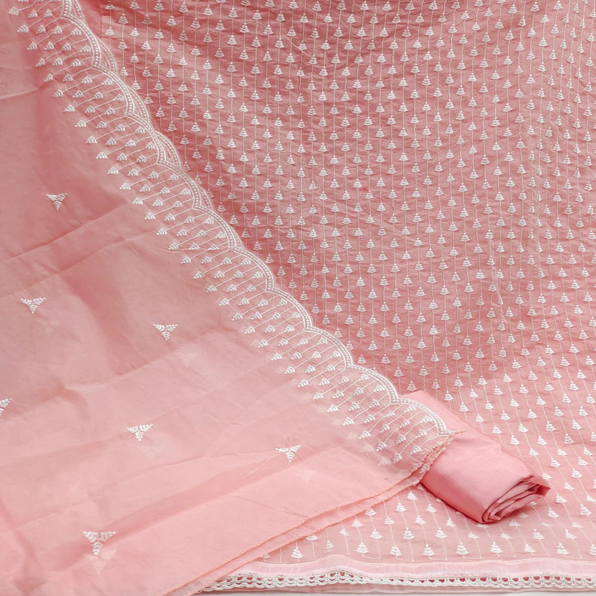 Pink Embroidered Chanderi Dress Material