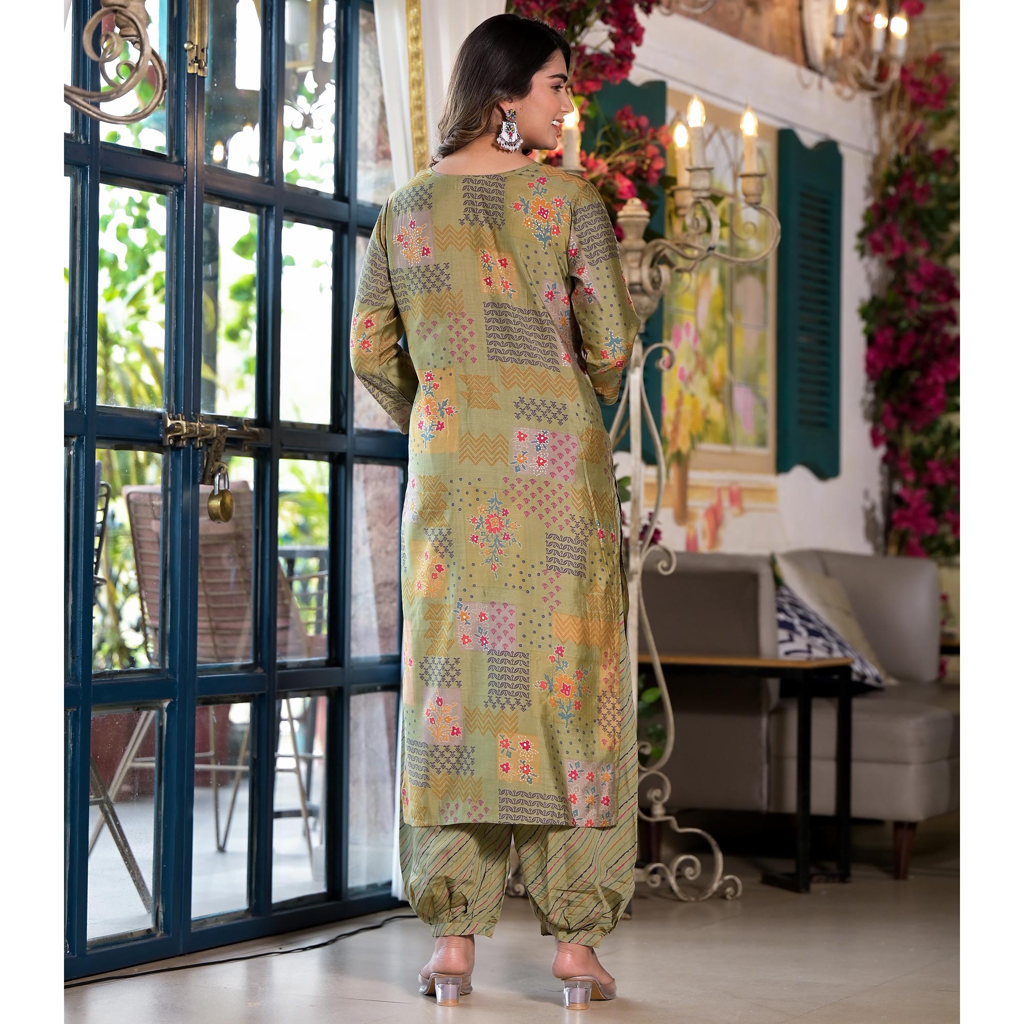 Green Digital Printed Chanderi Silk Salwar Suit