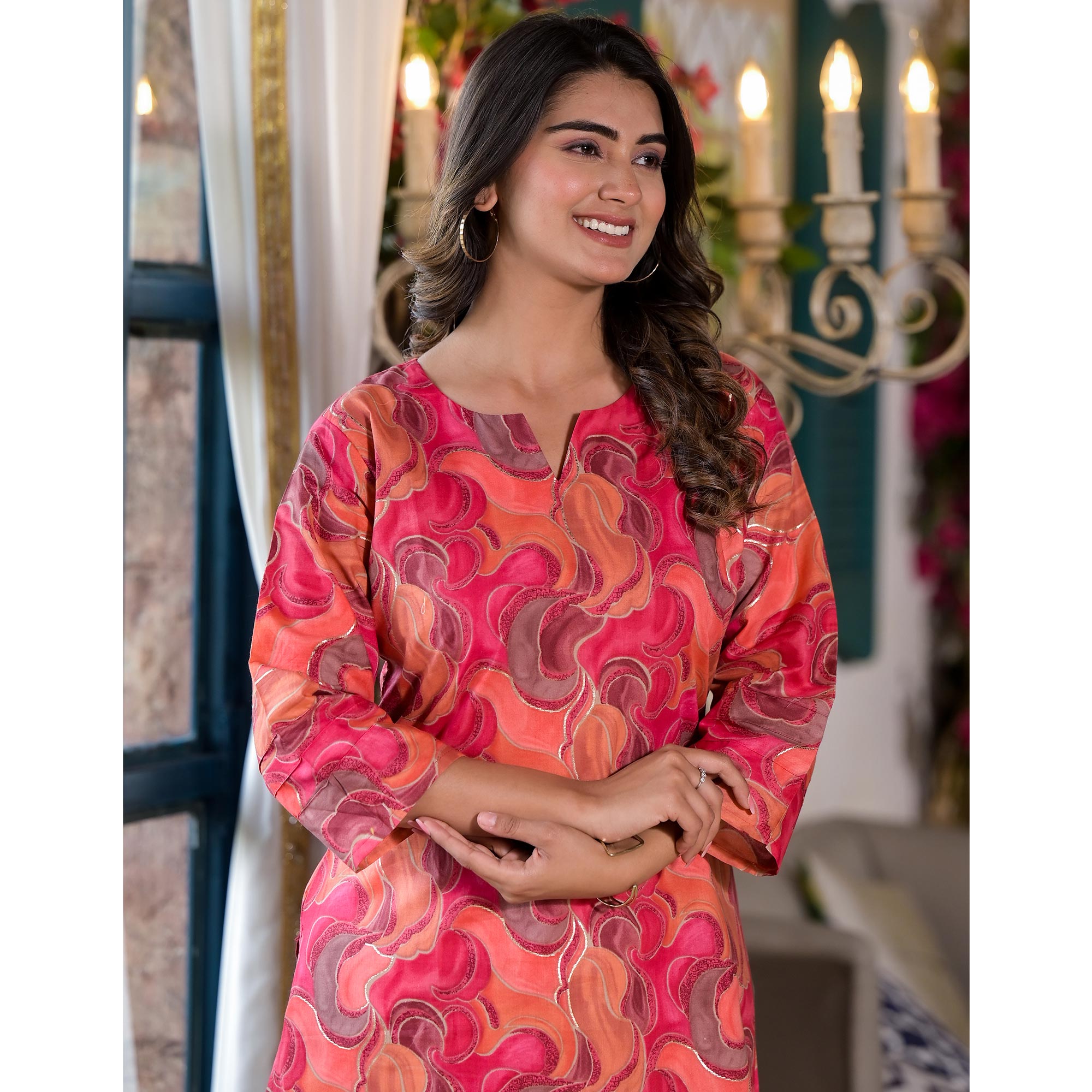 Peach Foil Printed Pure Cotton Co-Ord Set