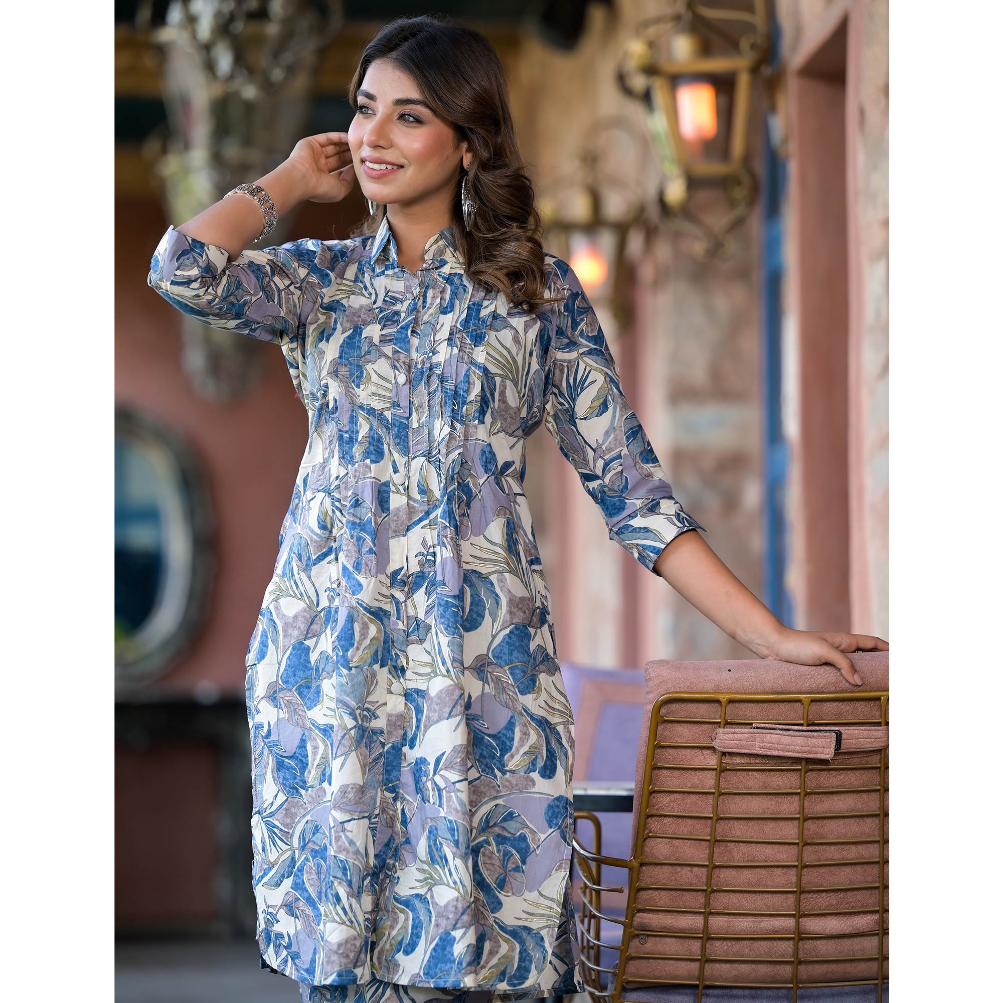 Blue Floral Printed Pure Cotton Co Ord Set