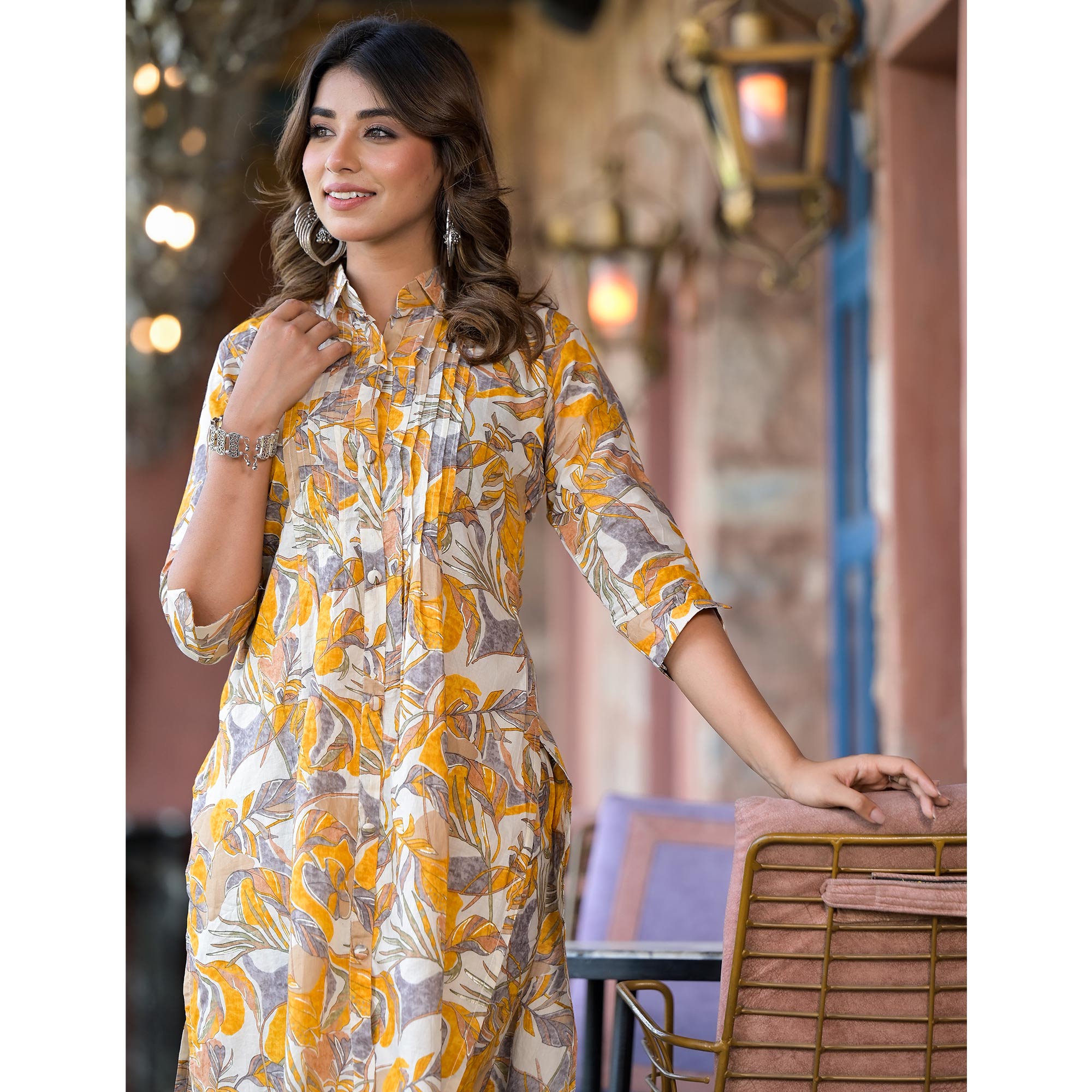 Mustard Floral Printed Pure Cotton Co Ord Set