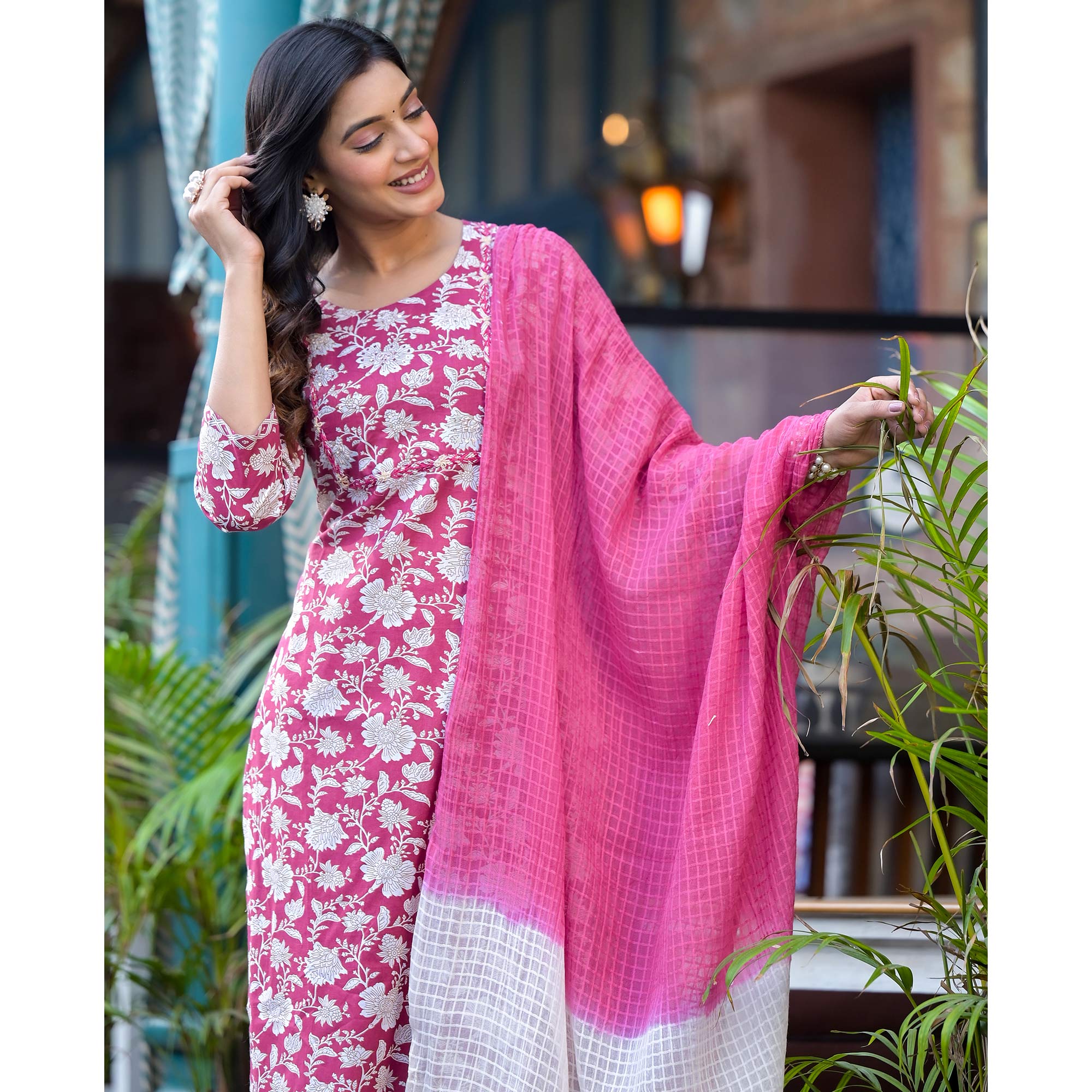 Wine Floral Printed Pure Cotton Salwar Suit
