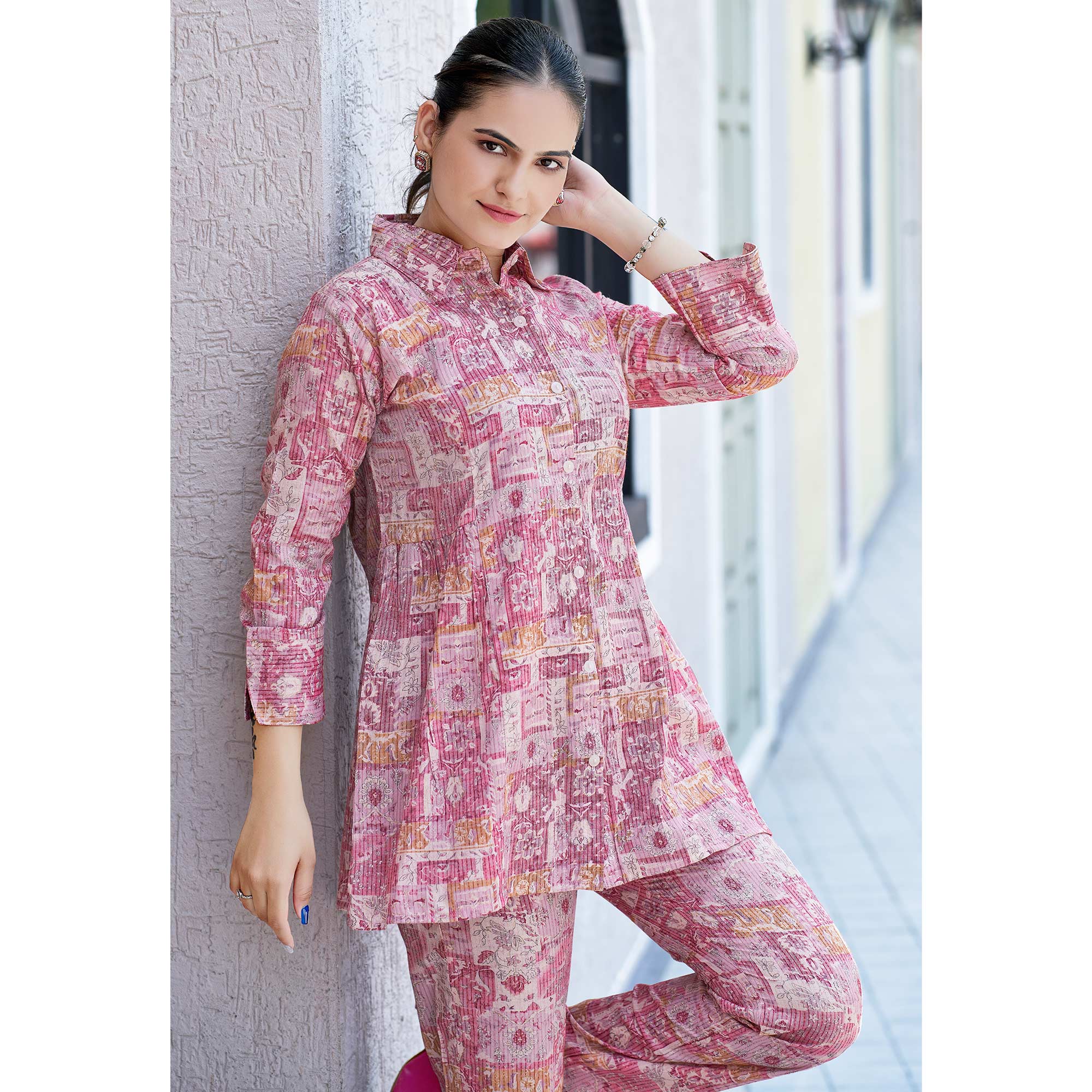 Peach Foil Printed Rayon Co-Ord Set