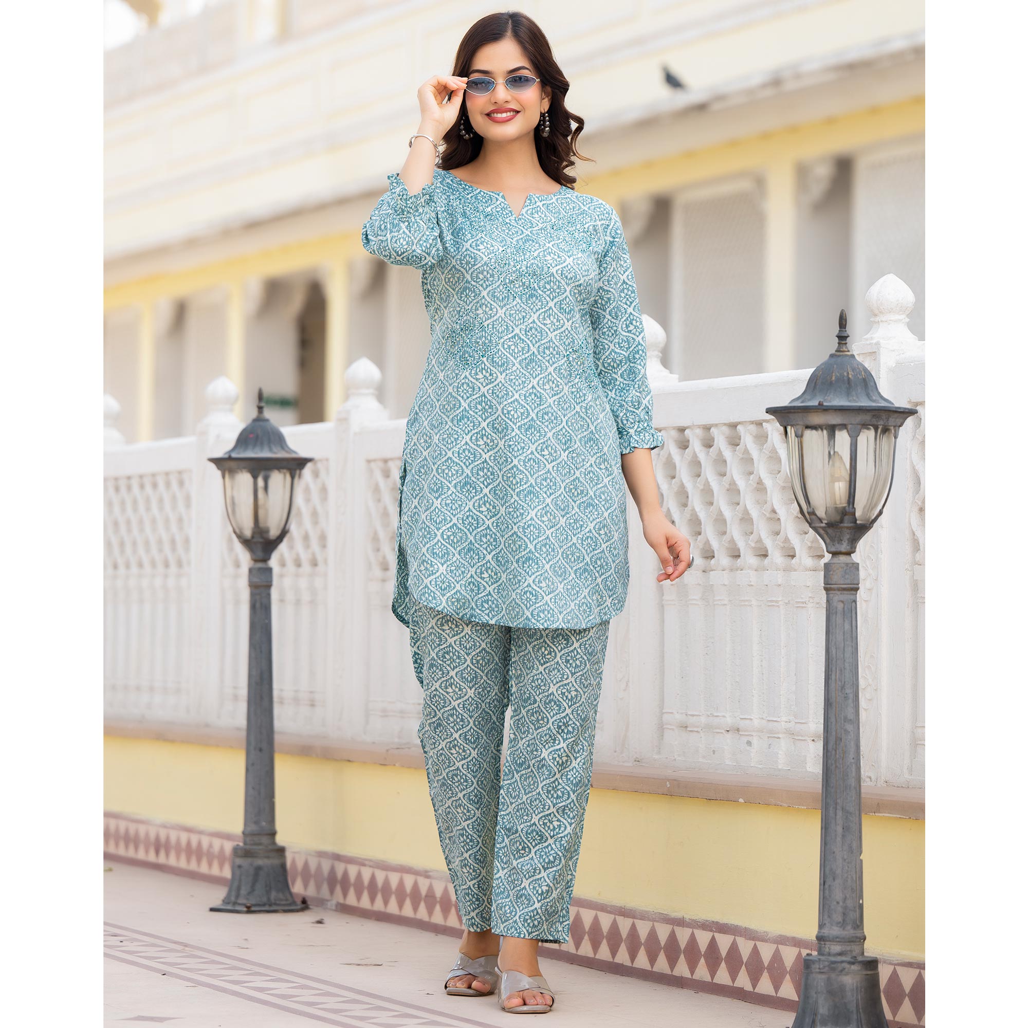 Pine Green Floral Printed Rayon Co-Ord Set