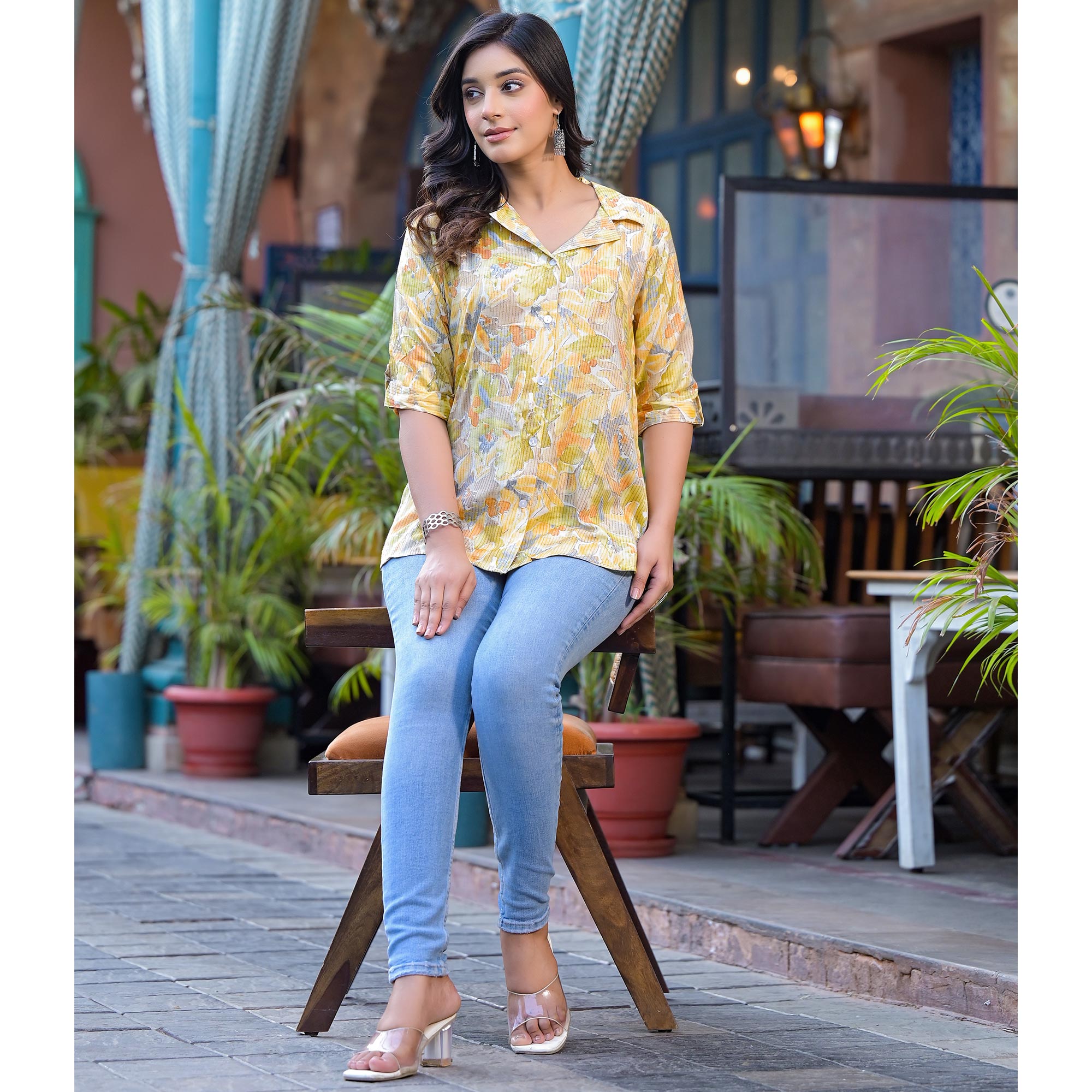 Mustard Foil Printed Rayon Top