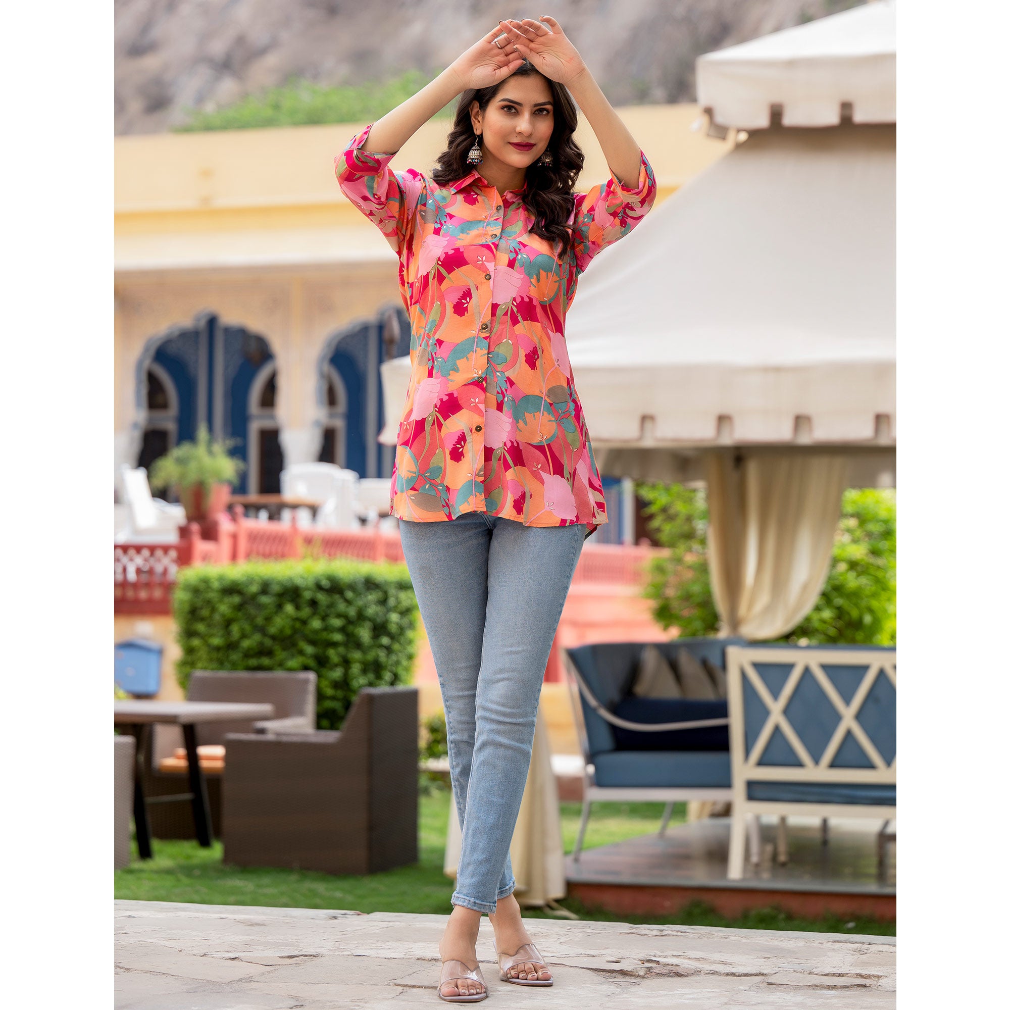 Peach Printed Rayon Top