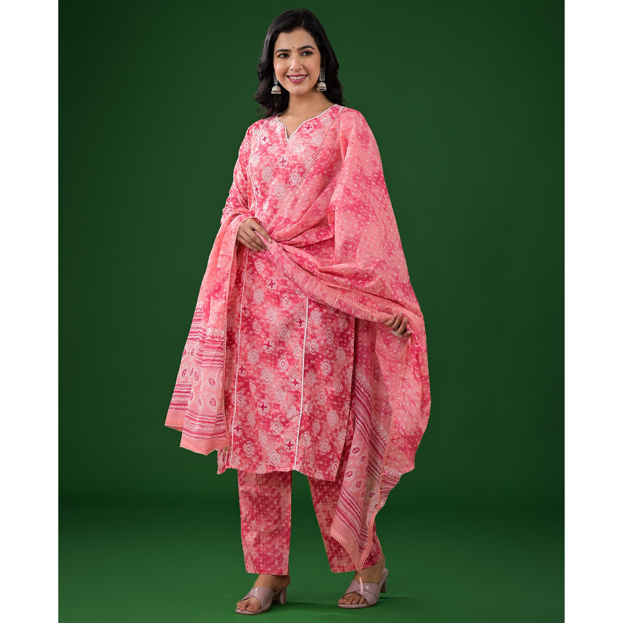 Pink Printed Pure Cotton Straight Salwar Suit