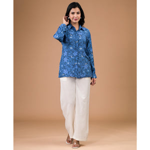 Blue Foil Printed Muslin Shirt