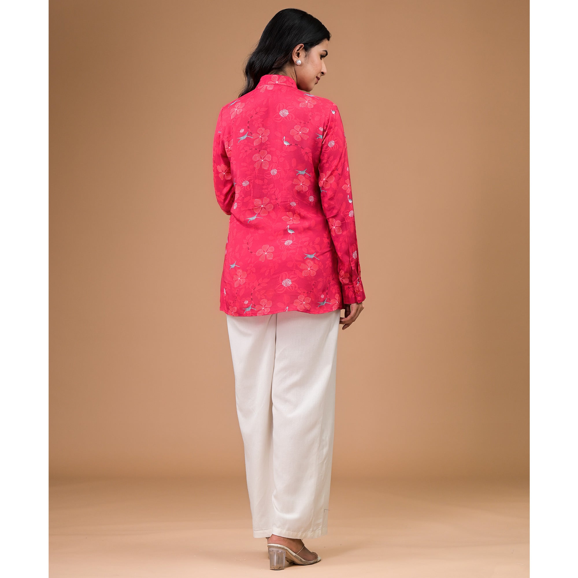 Red Foil Printed Muslin Shirt