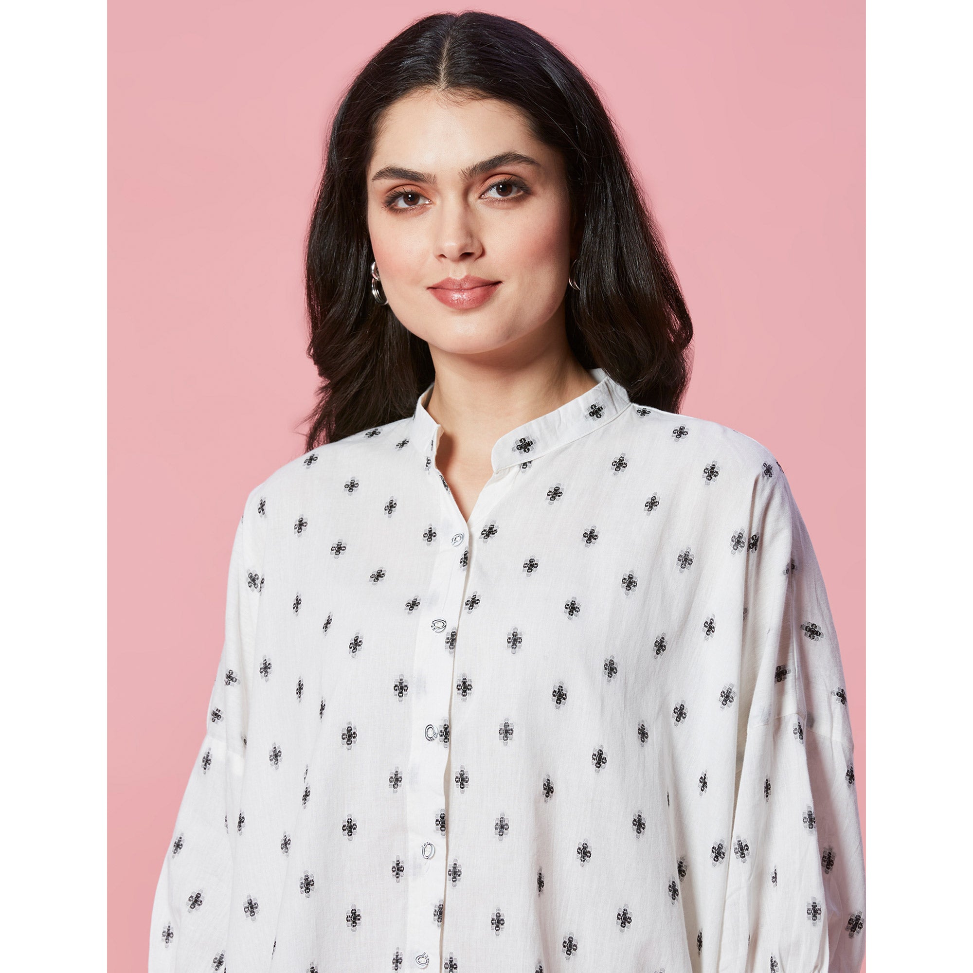 White Jacquard Butti Woven Pure Cotton Kimono Top