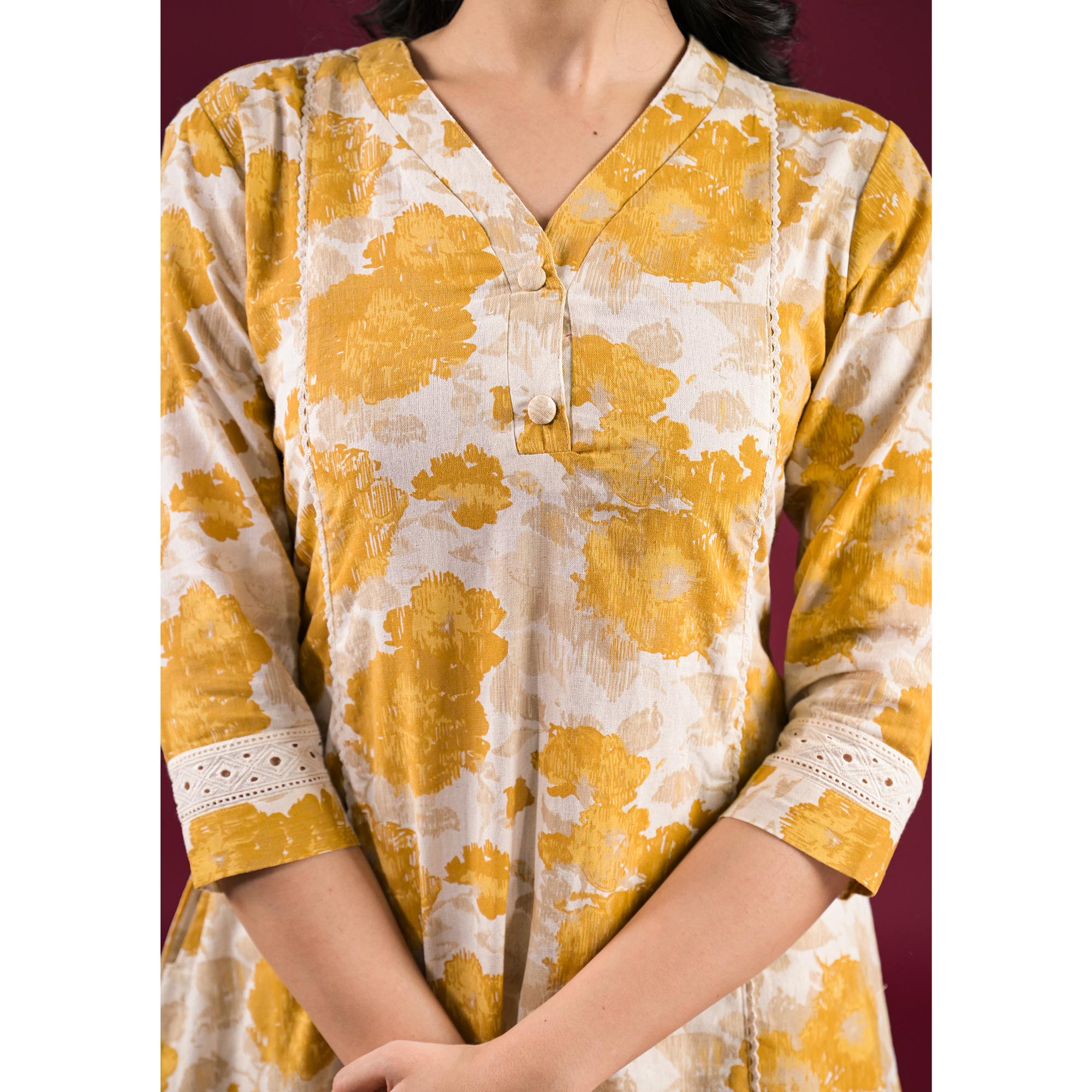 Mustard Floral Printed Pure Cotton Co-Ord Set