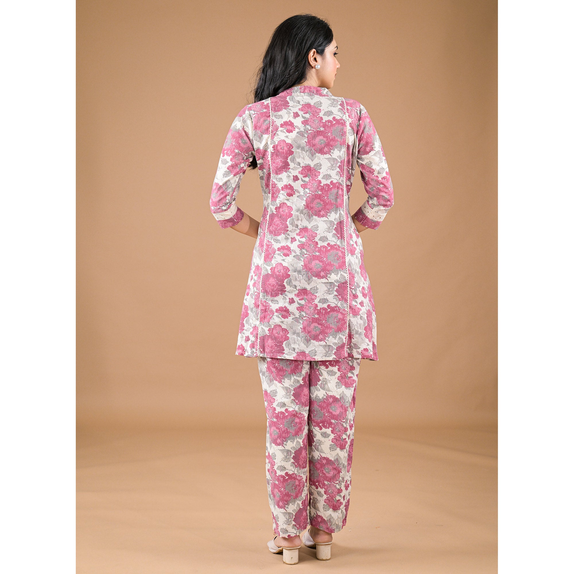 Rose Red Floral Printed Pure Cotton Co-Ord Set