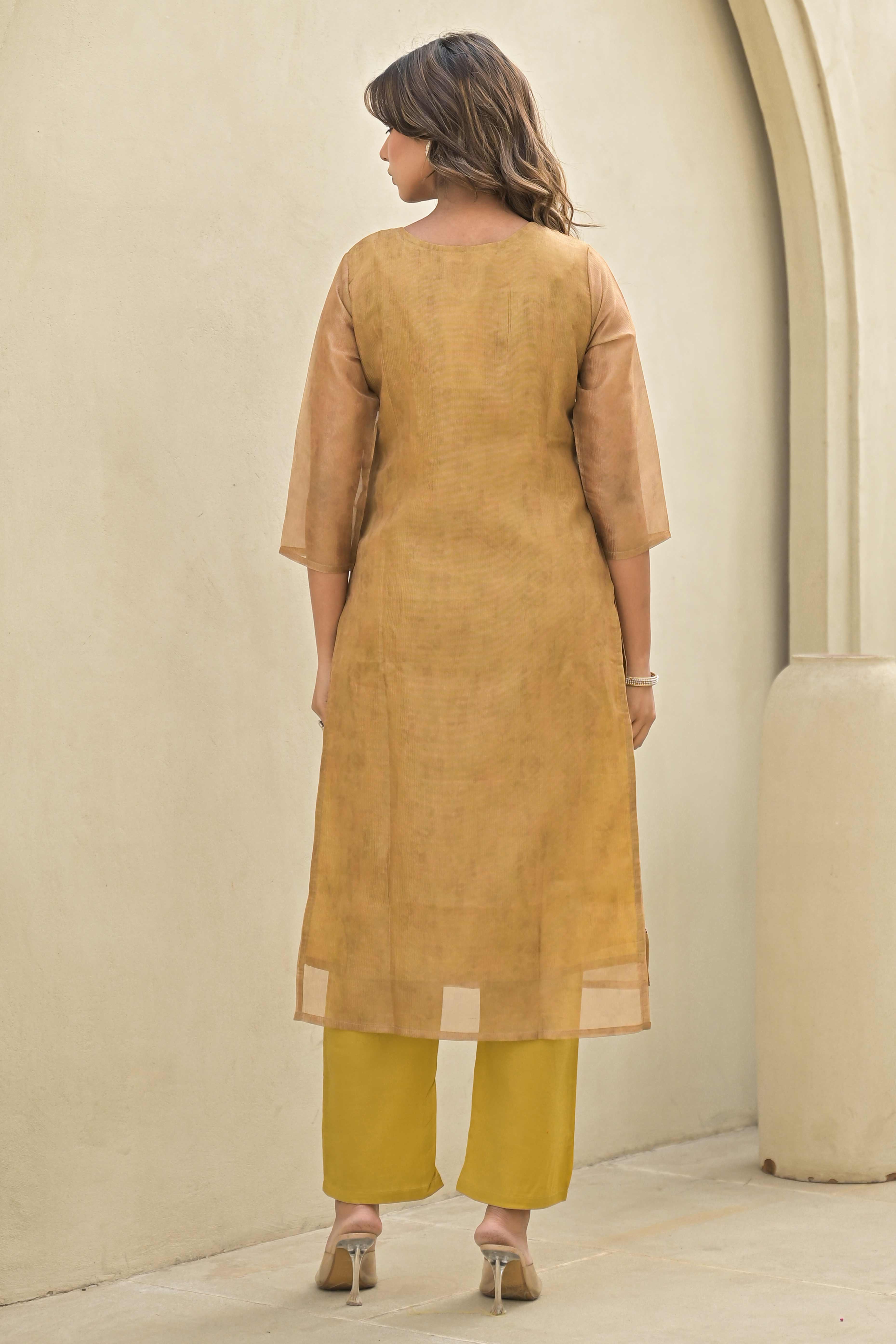 Golden Embroidered Crush Chanderi Salwar Suit