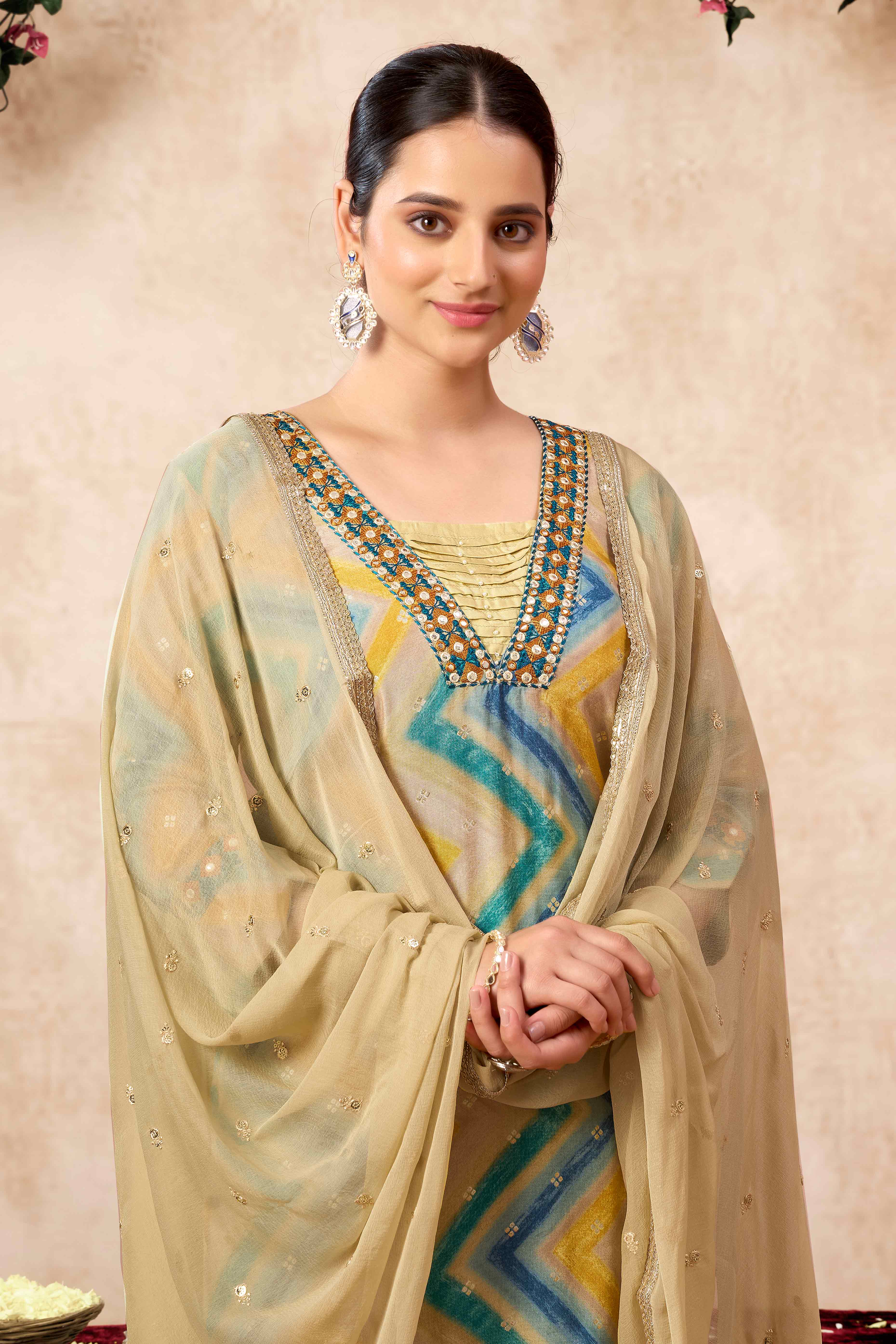 Morpich Embroidery With Printed Muslin Straight Salwar Suit