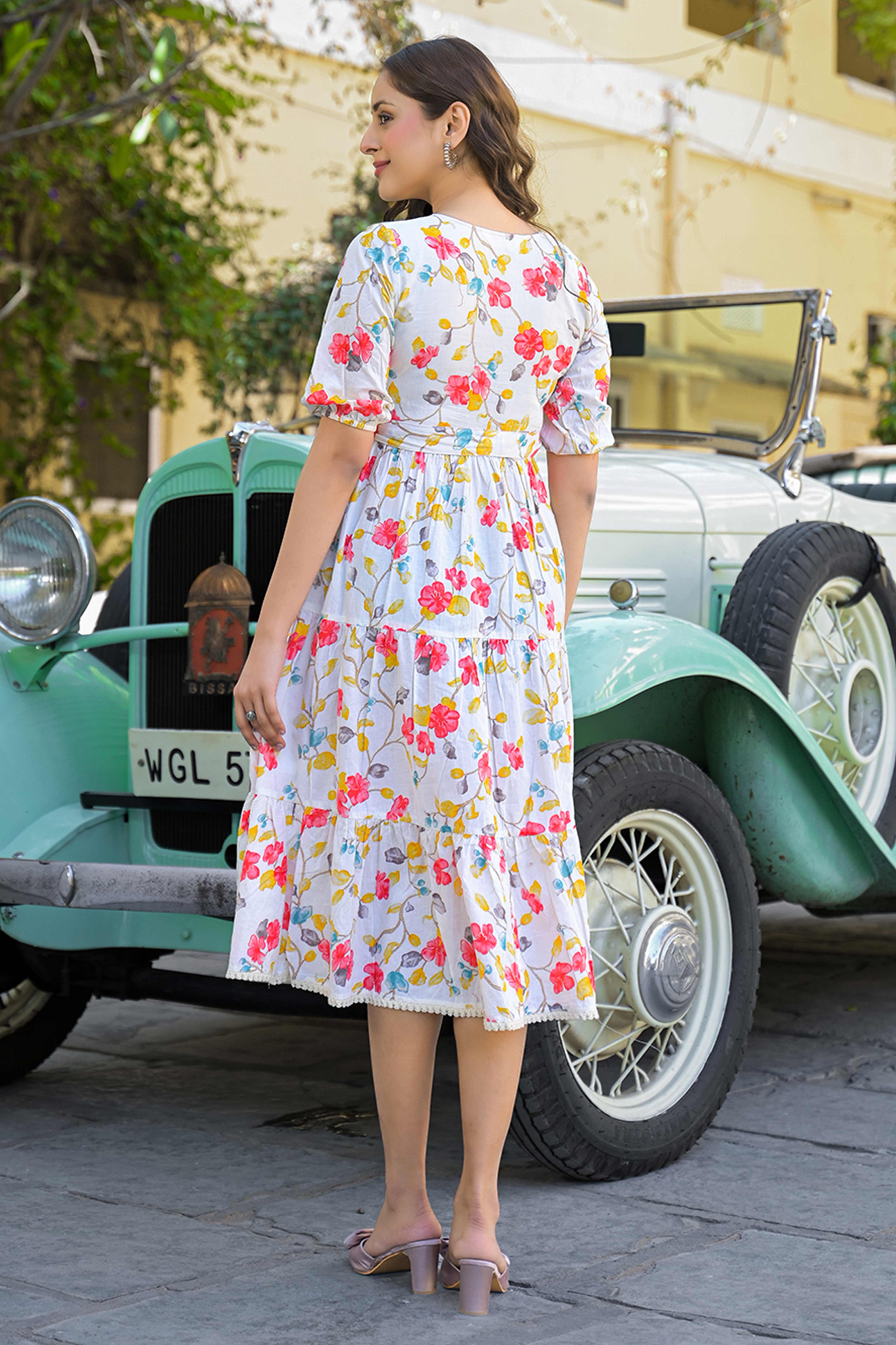 Pink Floral Printed Pure Cotton Maxi Dress