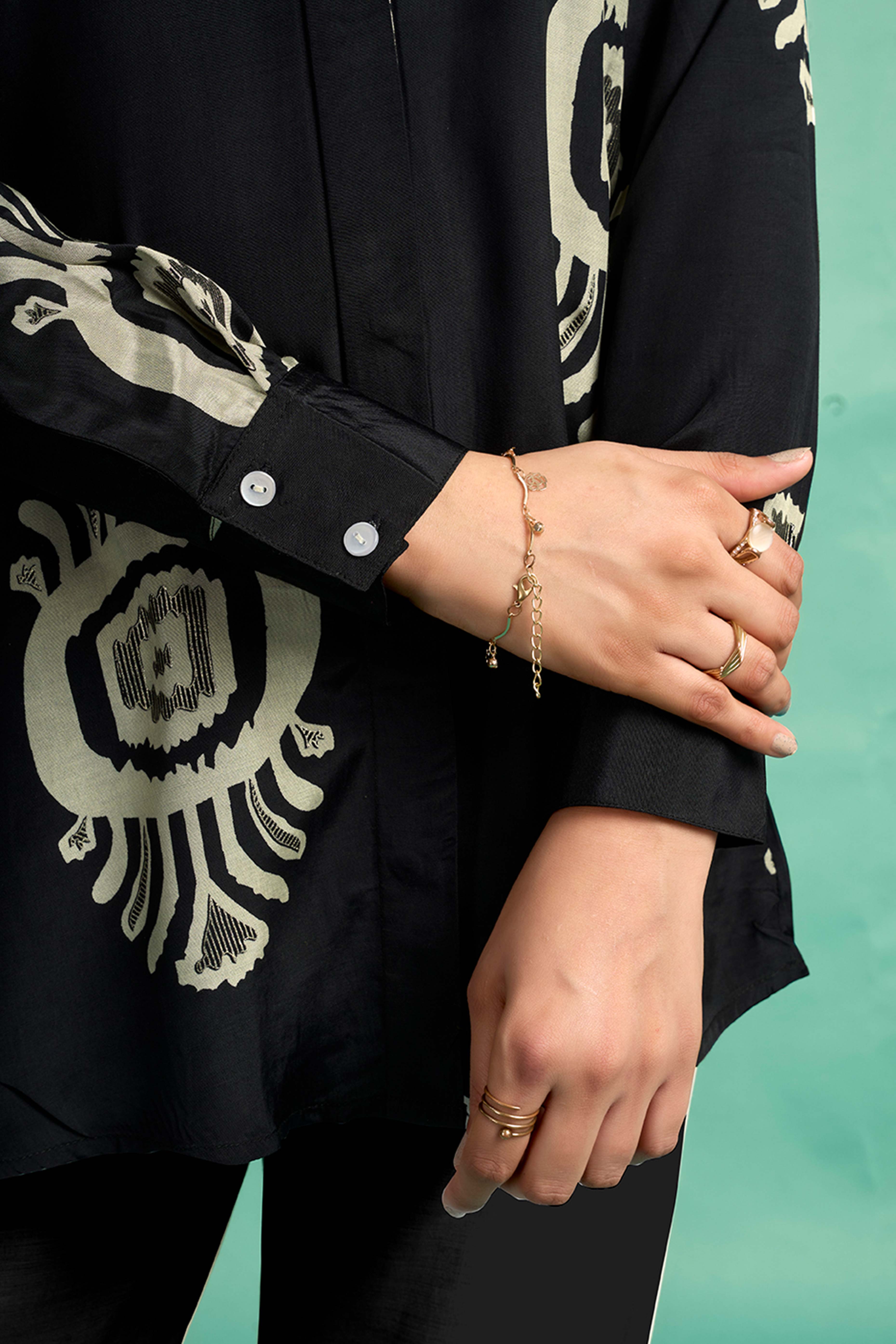 Black Floral Printed Muslin Straight Top