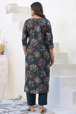Stylish Bottle Green Viscose  Straight Salwar Suit with Floral Pattern