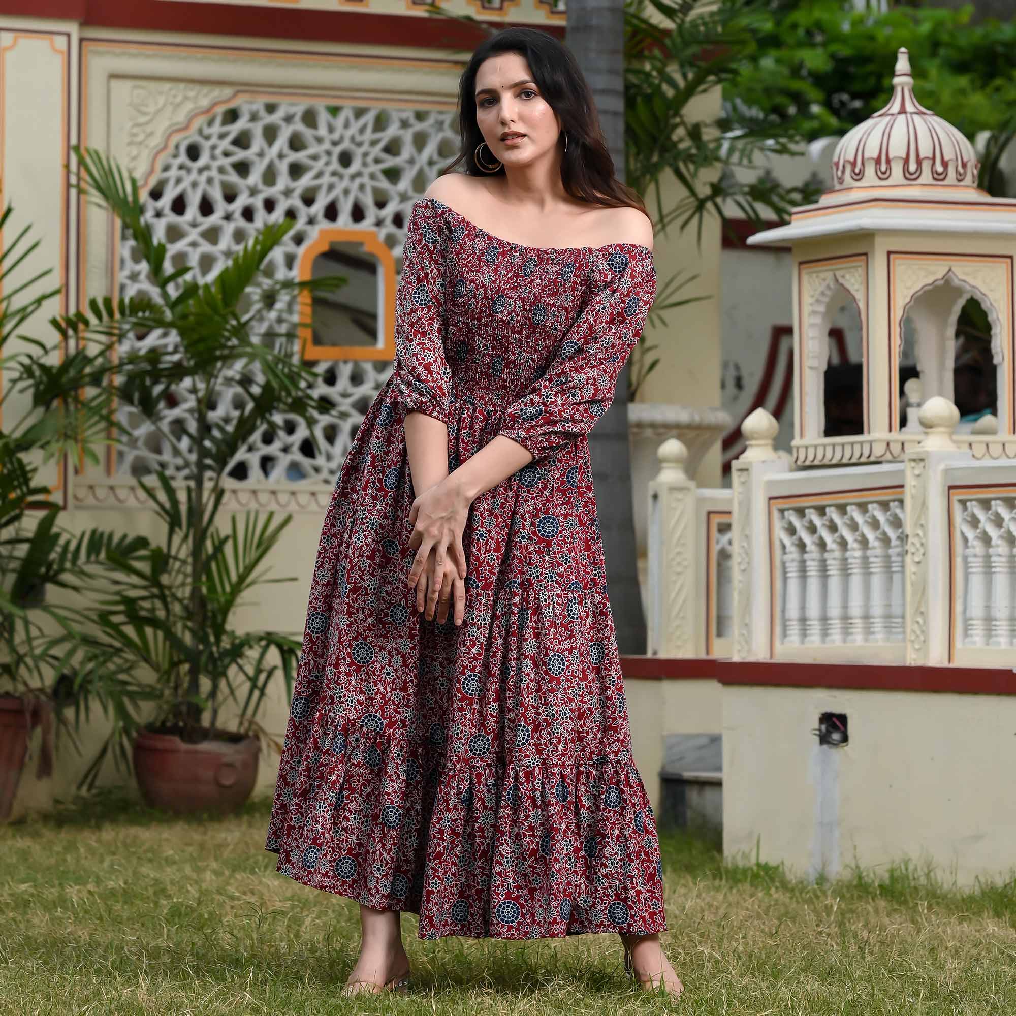 Red Floral Printed Pure Cotton Dress