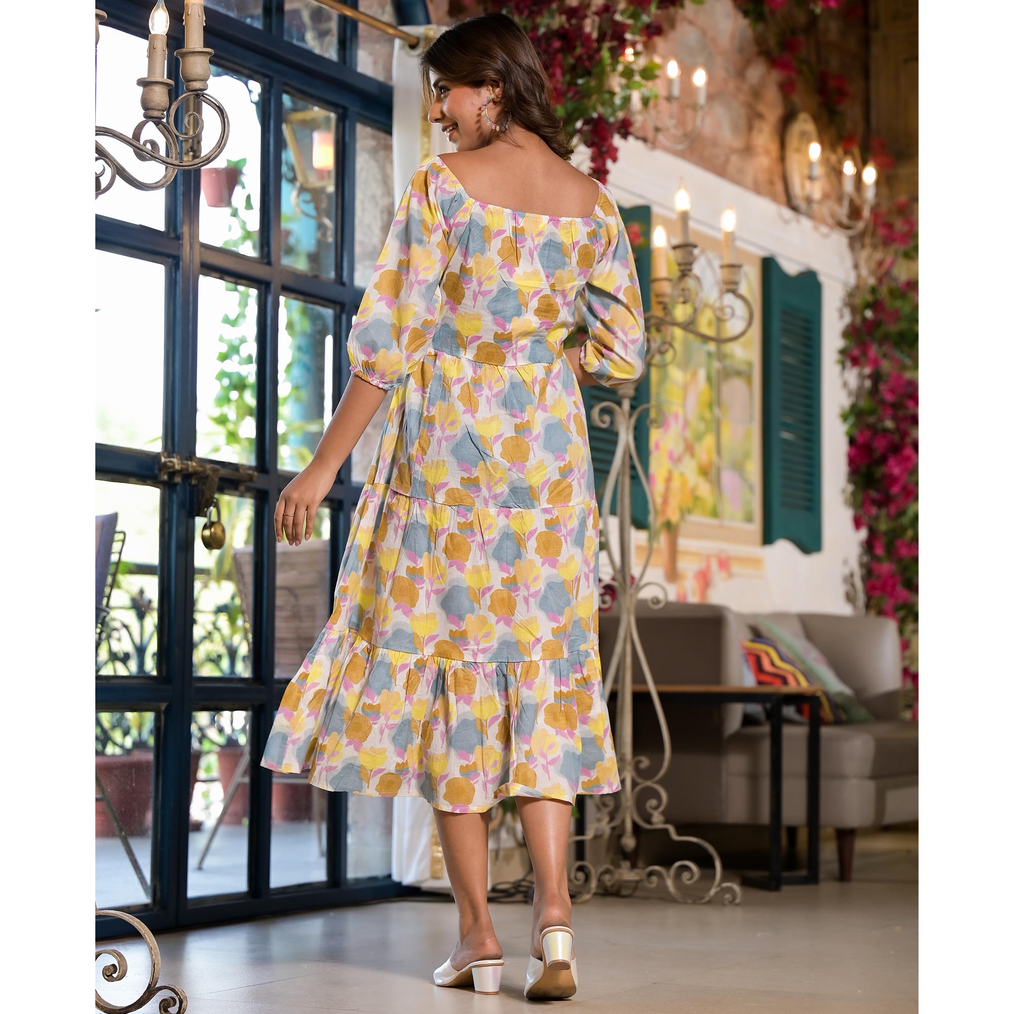Multicolor Floral Printed Pure Cotton Maxi Dress